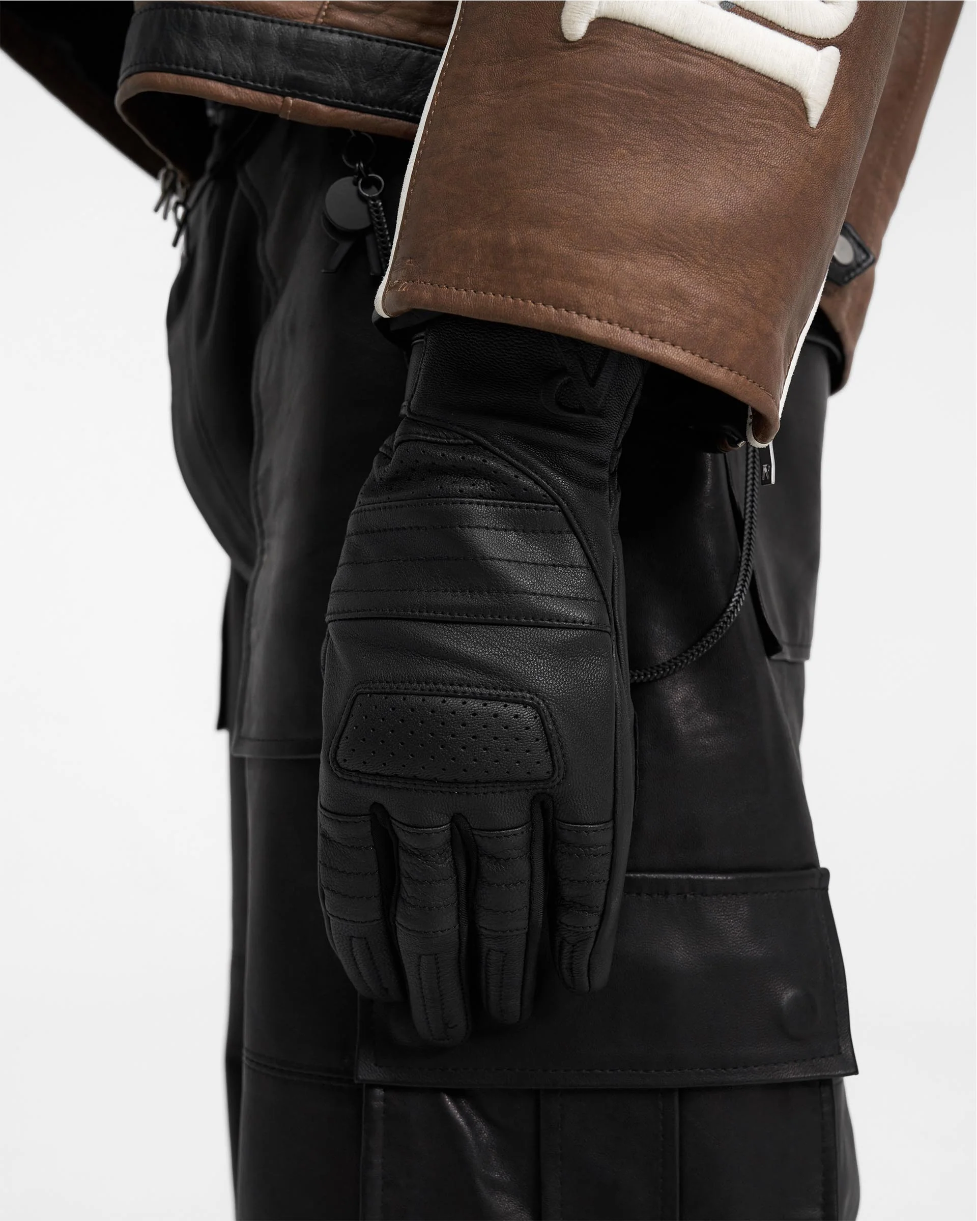 Leather Motor Gloves - Black - Image 3