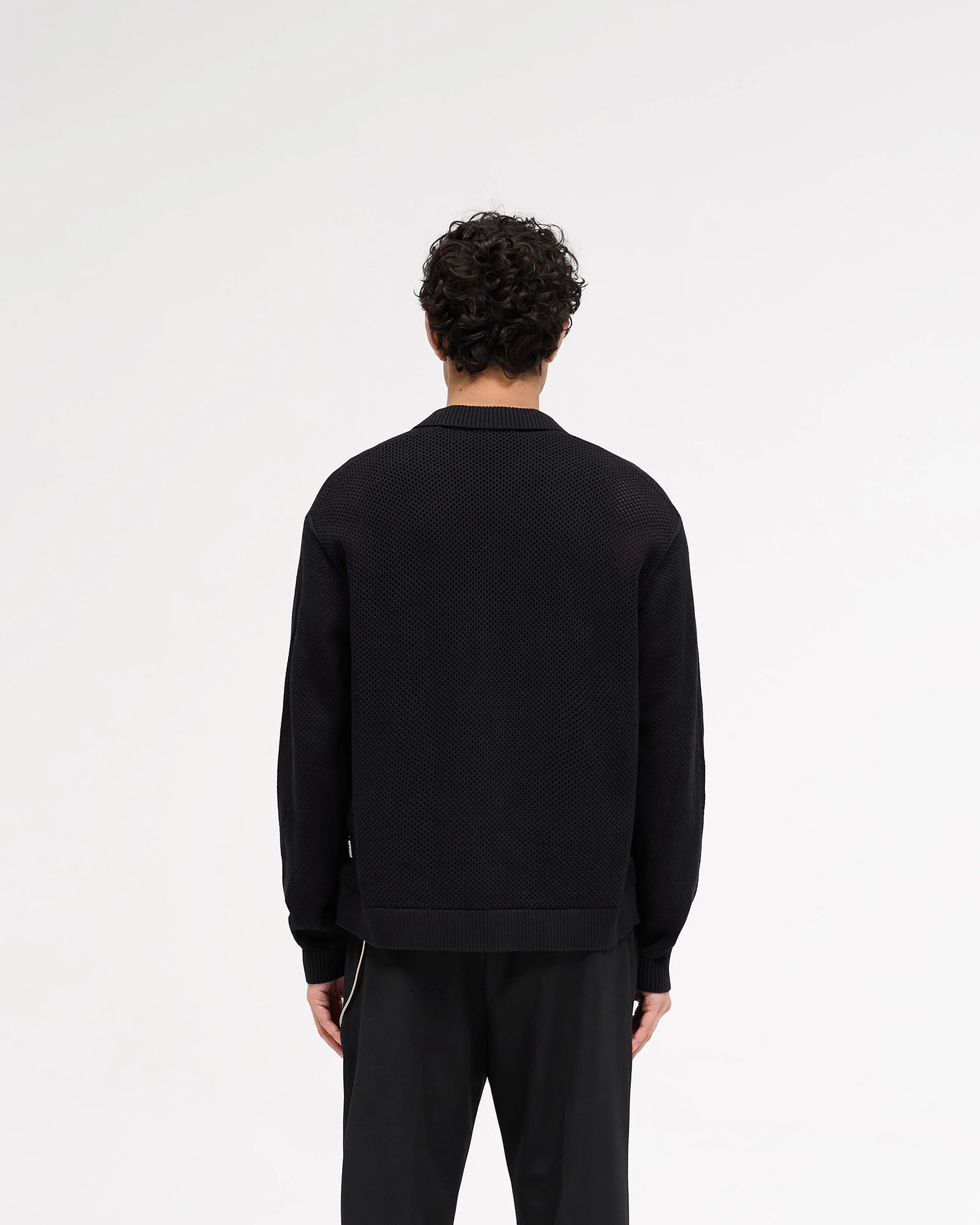 Long Sleeve Mesh Knit Shirt - Jet Black - Image 4