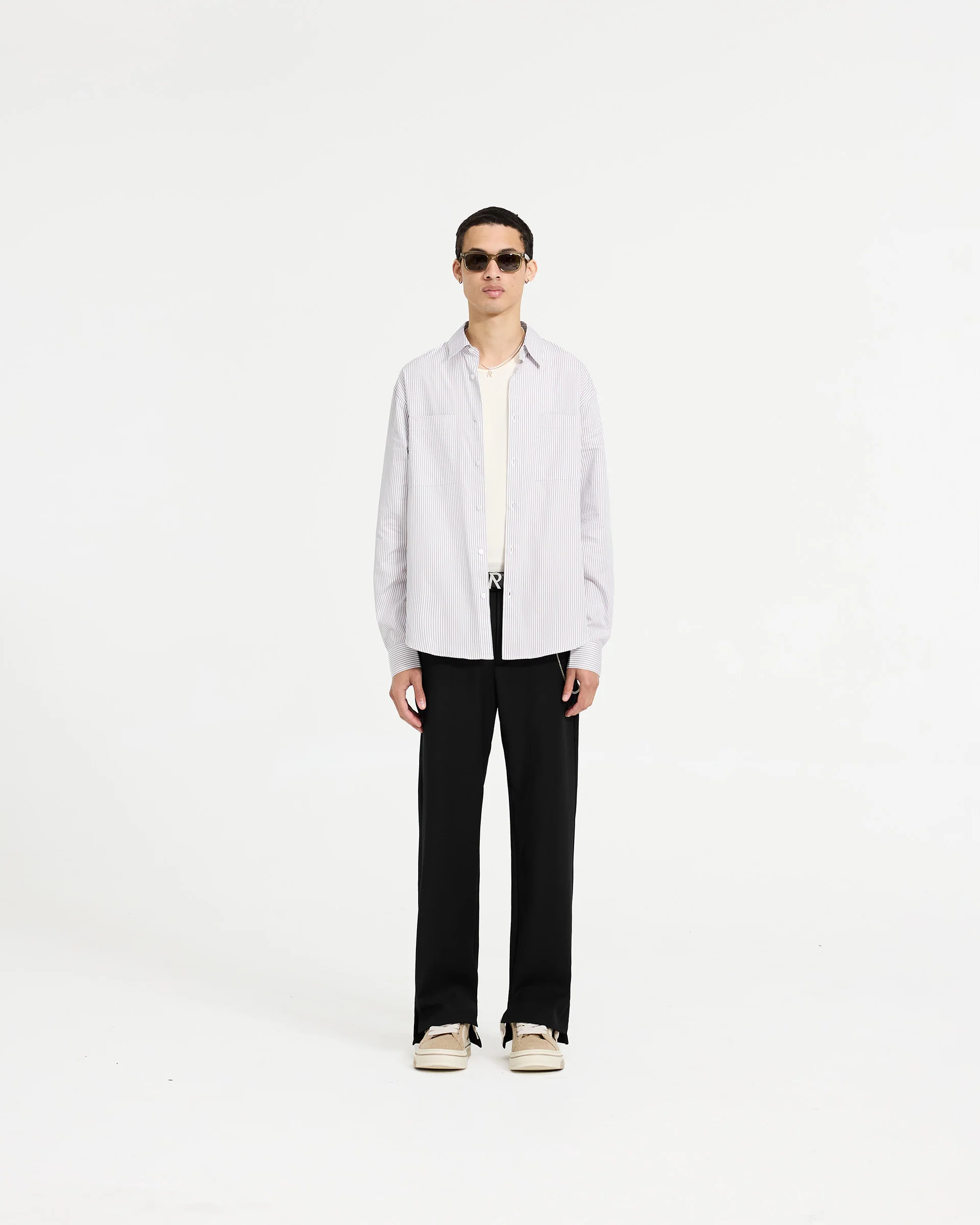 Long Sleeve Pinstripe Shirt - Grey - Image 5