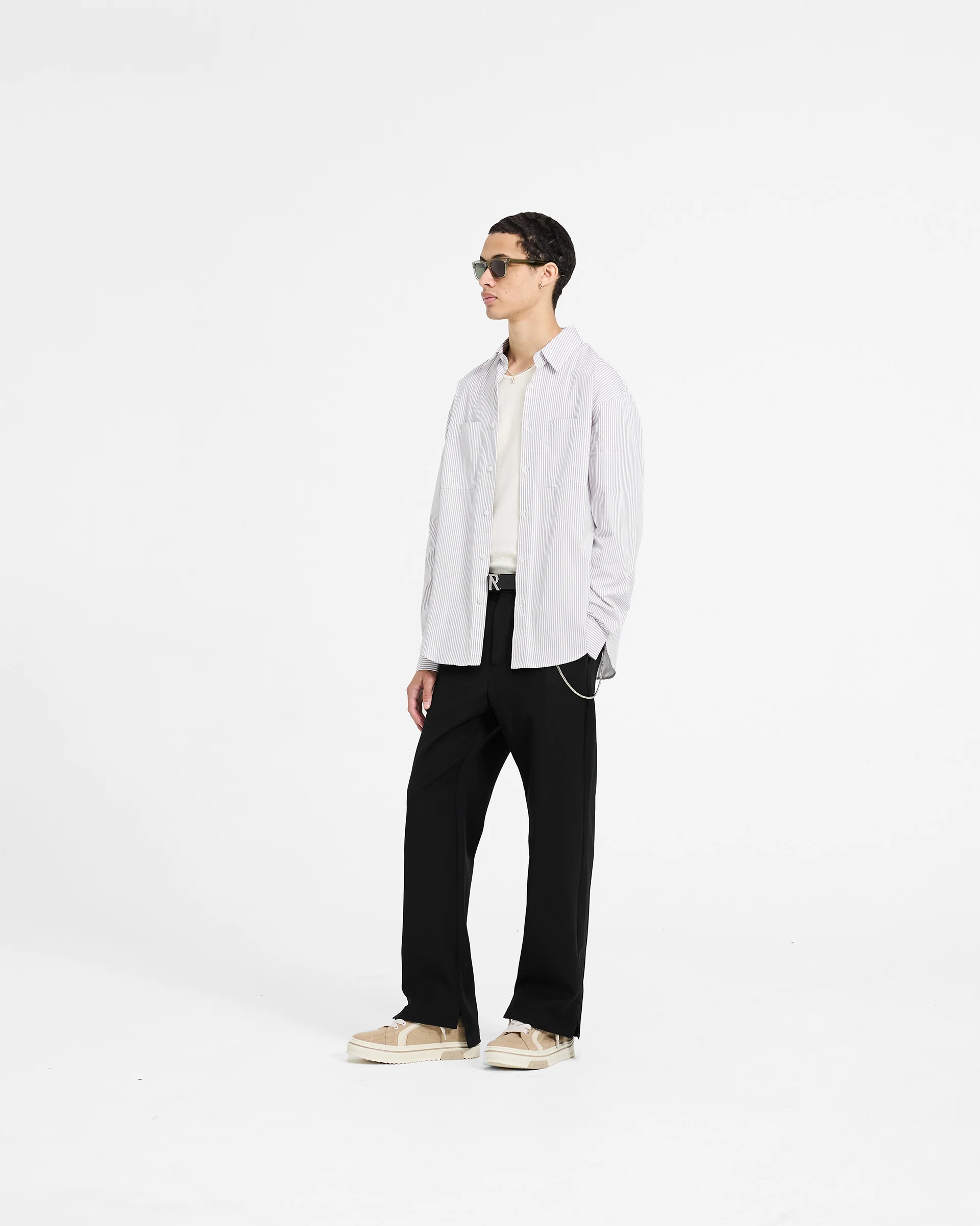 Long Sleeve Pinstripe Shirt - Grey - Image 6