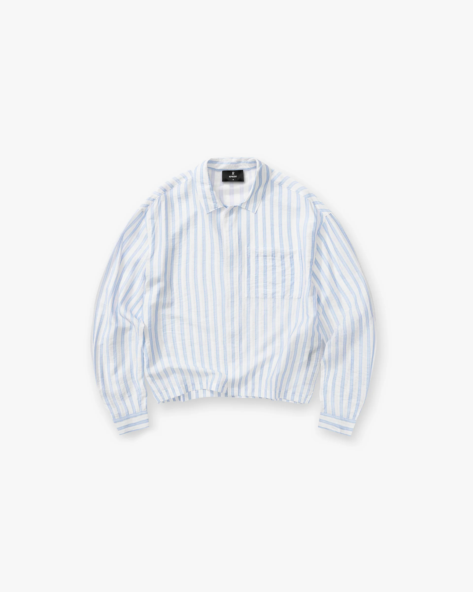 Long Sleeve Sheer Stripe Boxy Shirt - Ice Blue