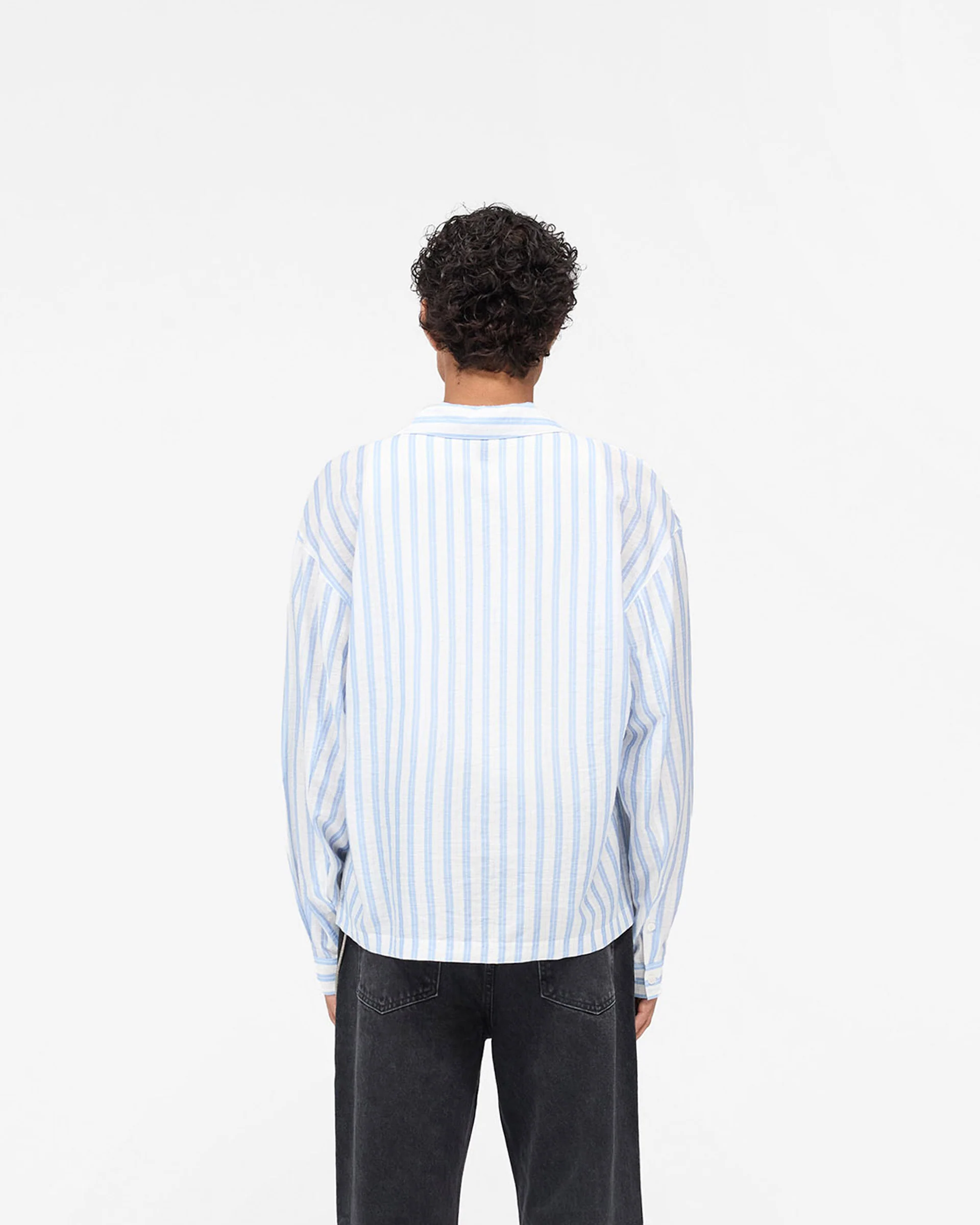 Long Sleeve Sheer Stripe Boxy Shirt - Ice Blue - Image 4