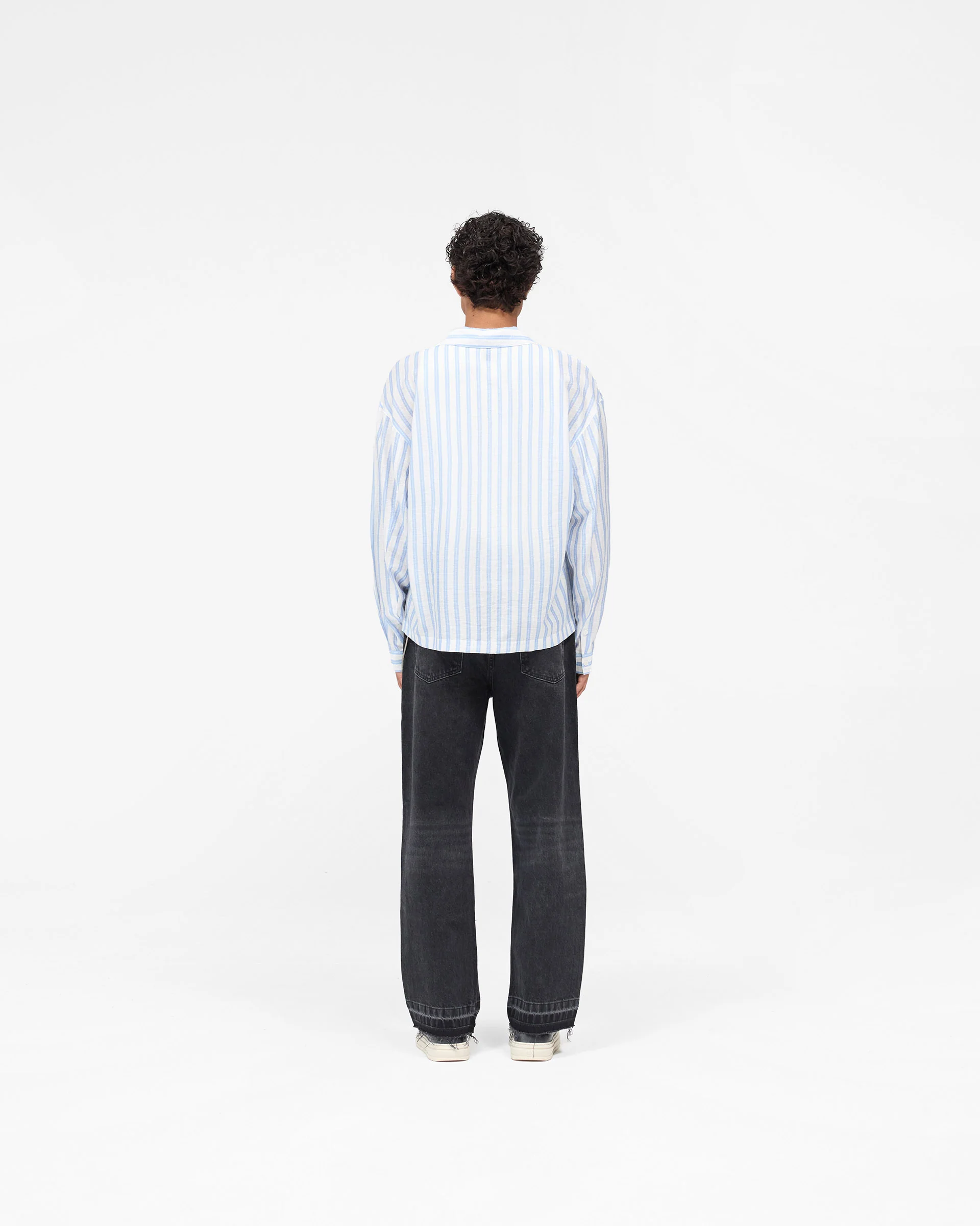Long Sleeve Sheer Stripe Boxy Shirt - Ice Blue - Image 7