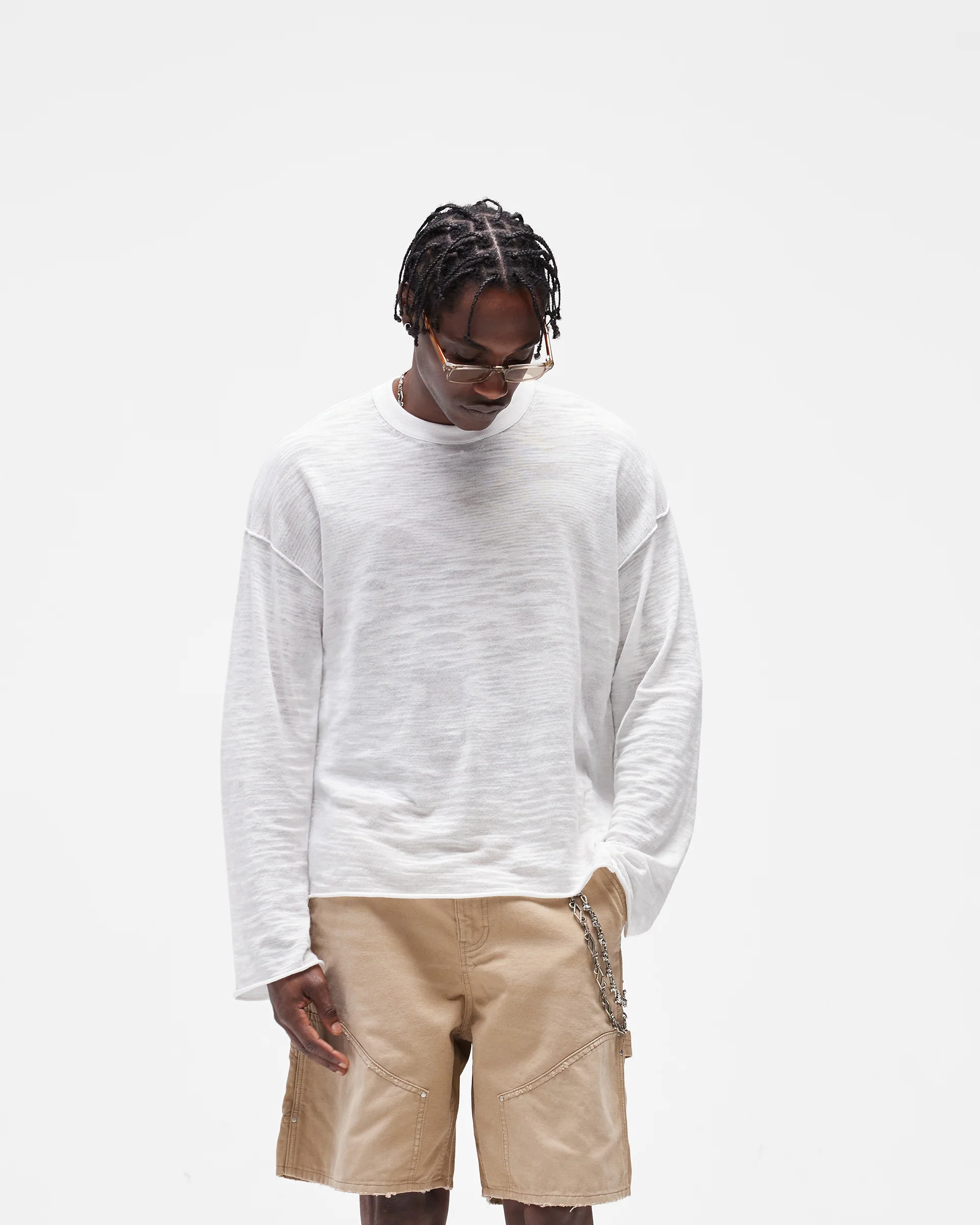 Long Sleeve Slub Knit T-Shirt - Flat White - Image 2