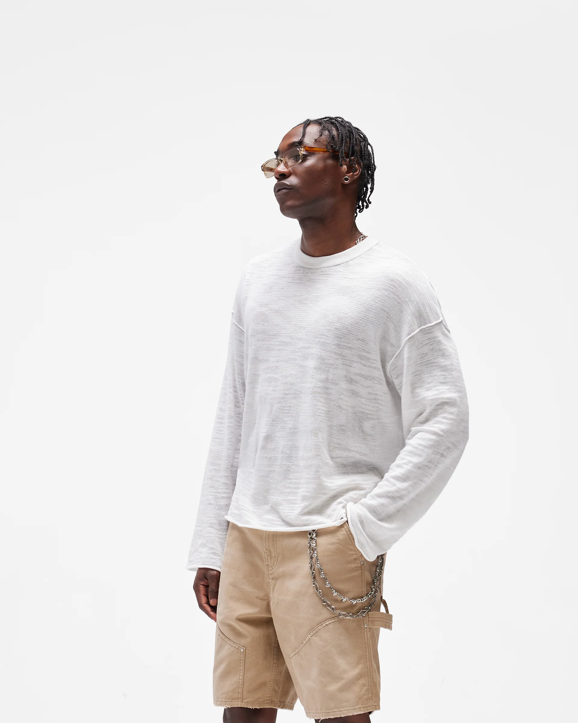 Long Sleeve Slub Knit T-Shirt - Flat White - Image 4
