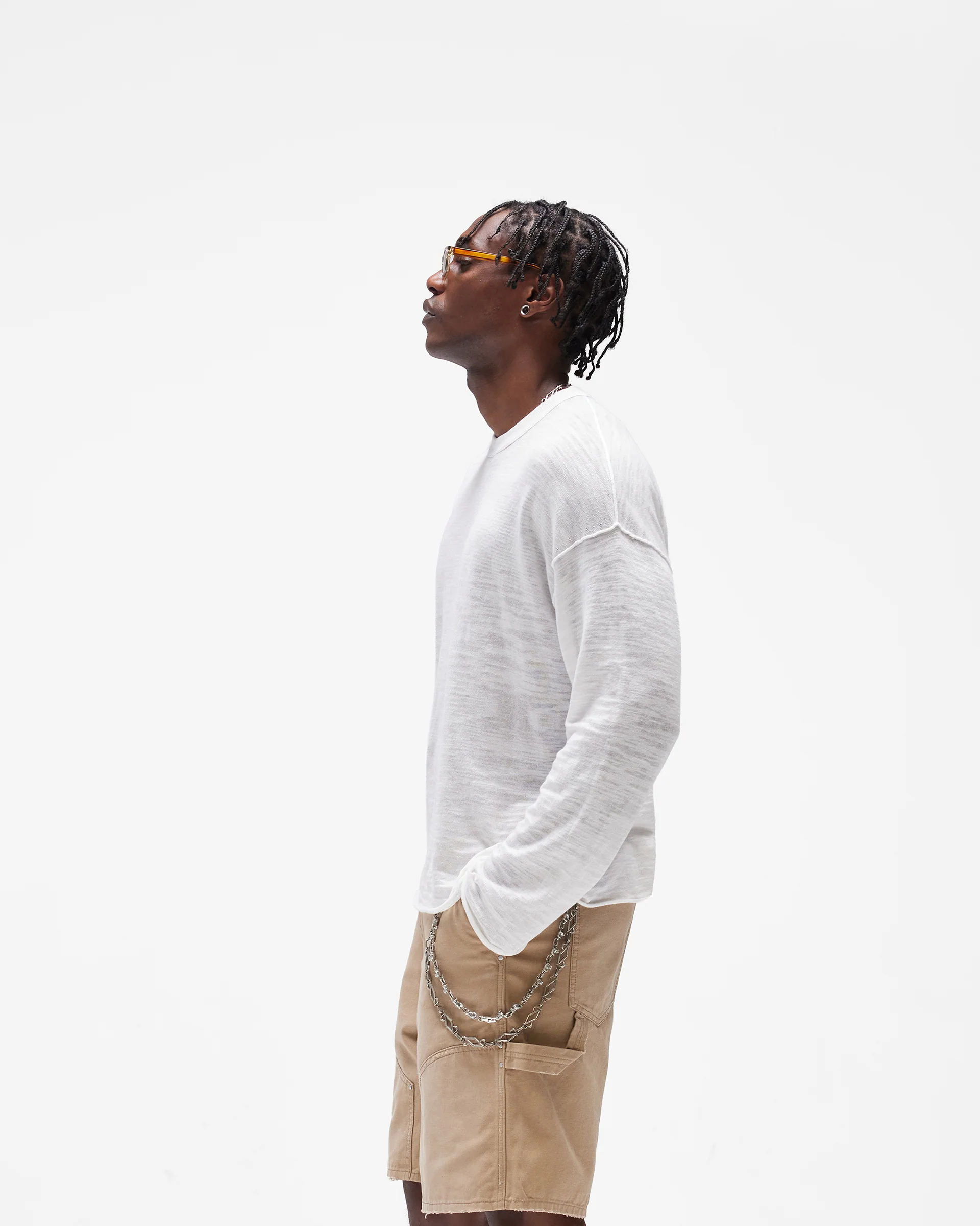 Long Sleeve Slub Knit T-Shirt - Flat White - Image 5