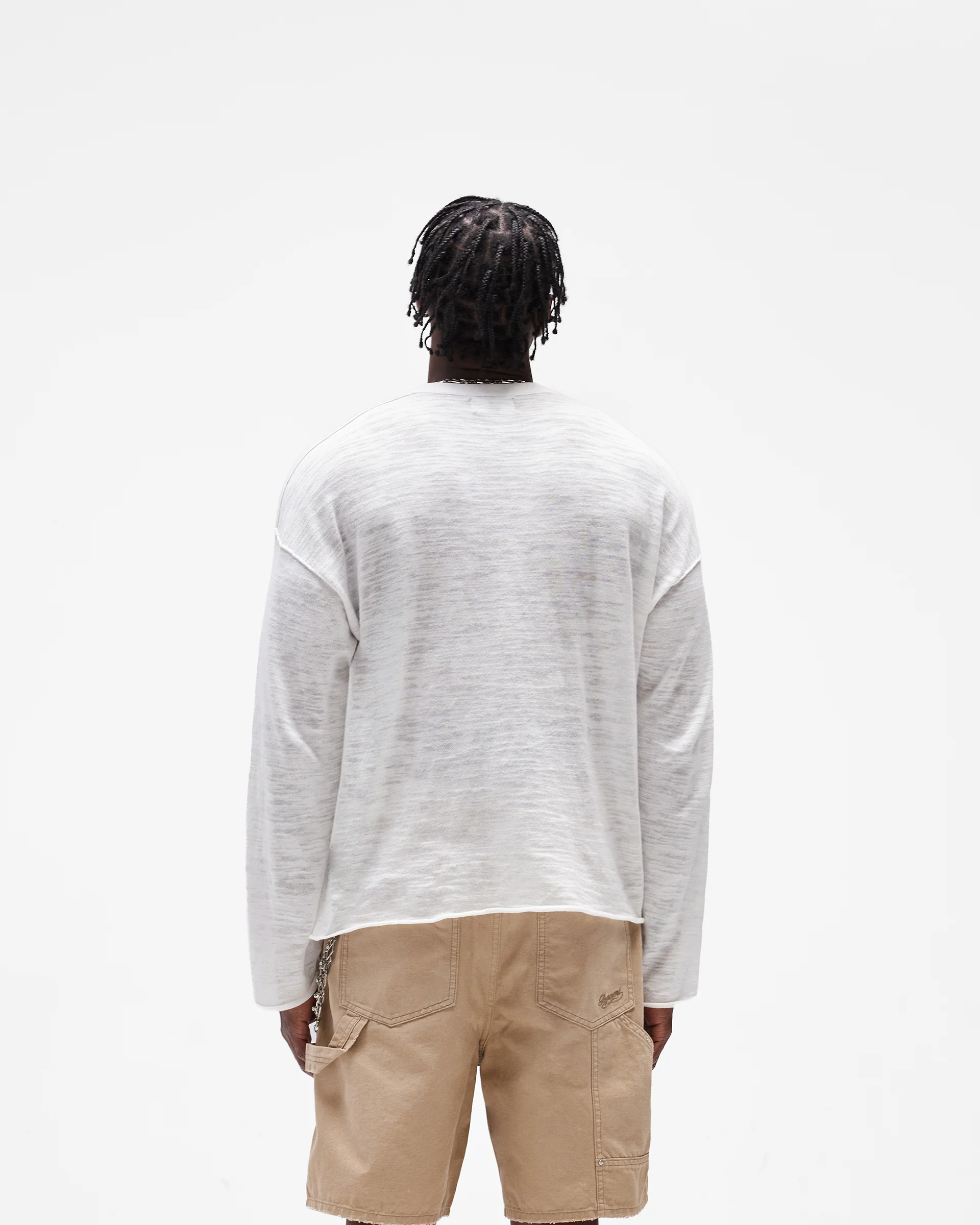 Long Sleeve Slub Knit T-Shirt - Flat White - Image 6