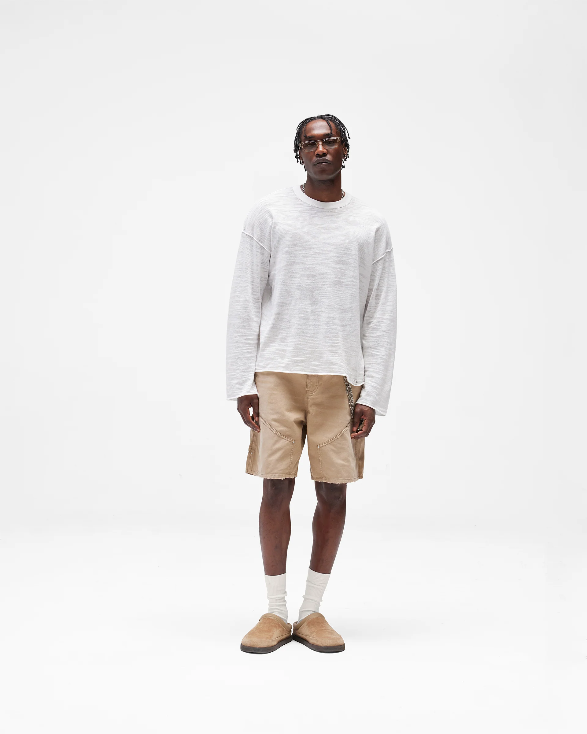Long Sleeve Slub Knit T-Shirt - Flat White - Image 7