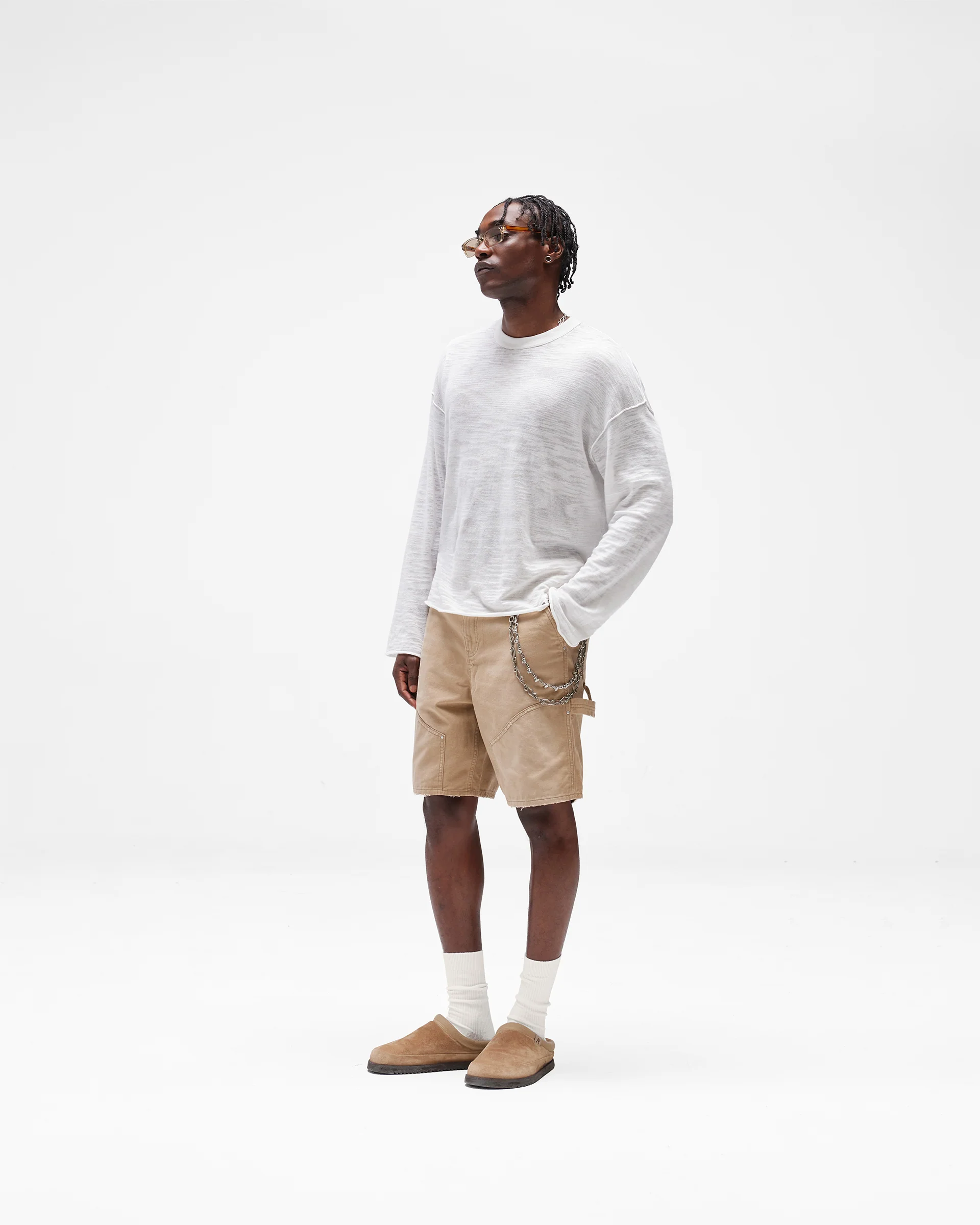 Long Sleeve Slub Knit T-Shirt - Flat White - Image 8