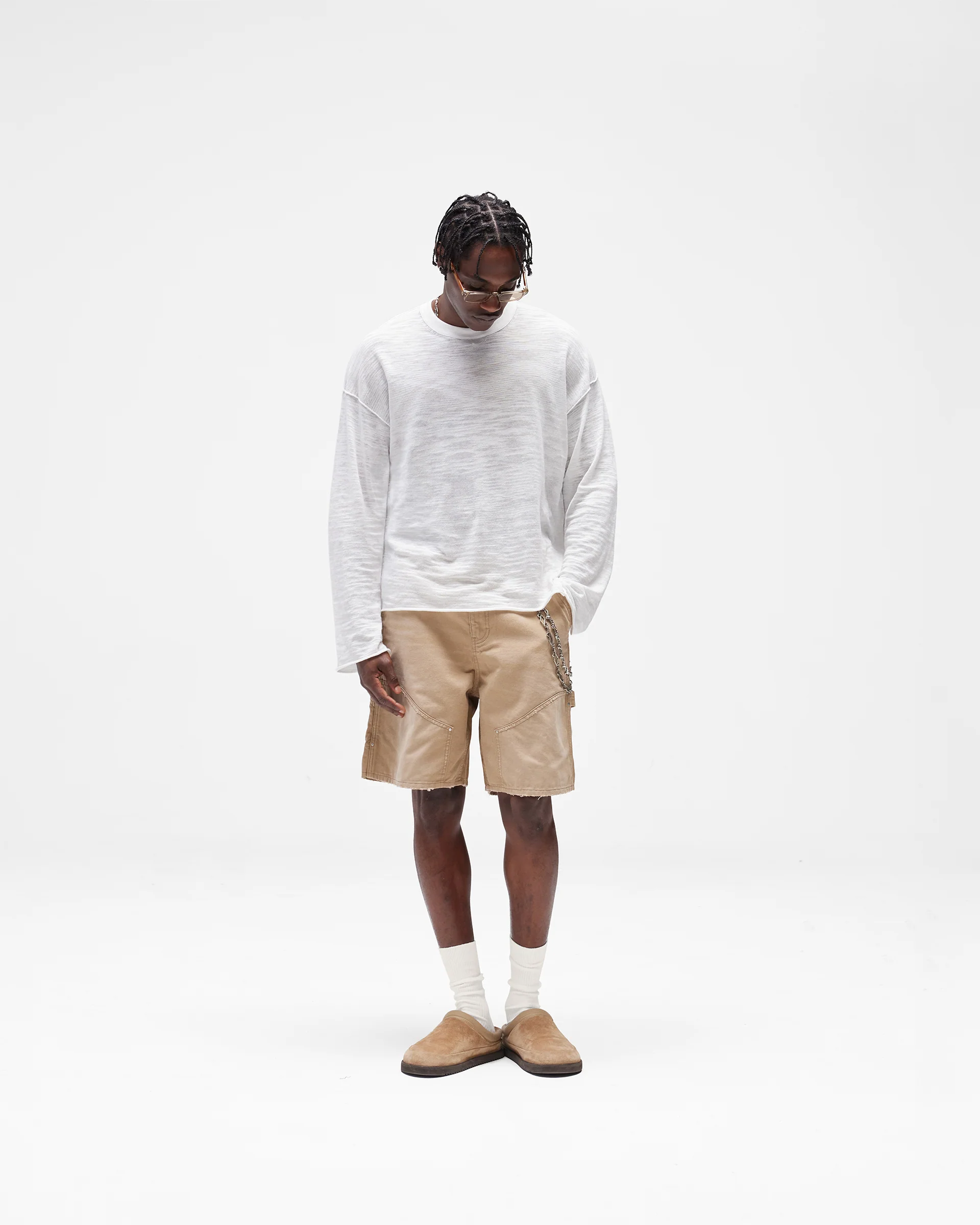 Long Sleeve Slub Knit T-Shirt - Flat White - Image 9