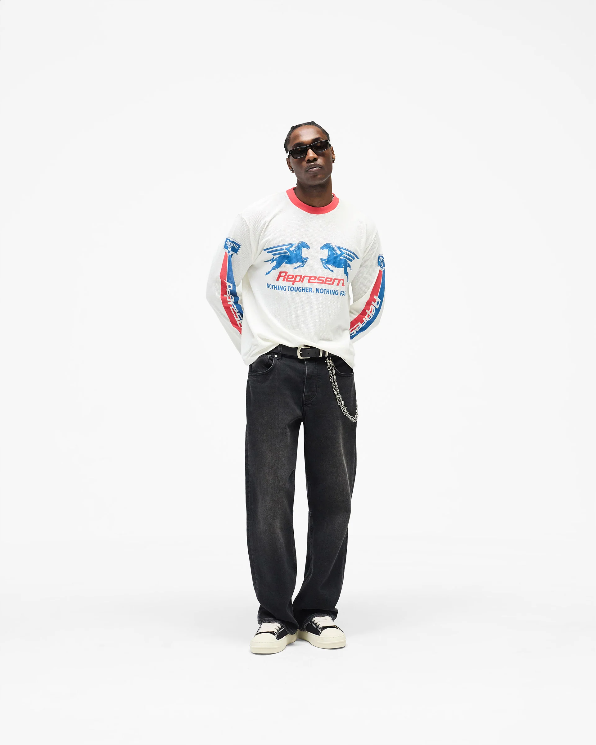 Mesh Pegasus Long Sleeve T-Shirt - Flat White - Image 8