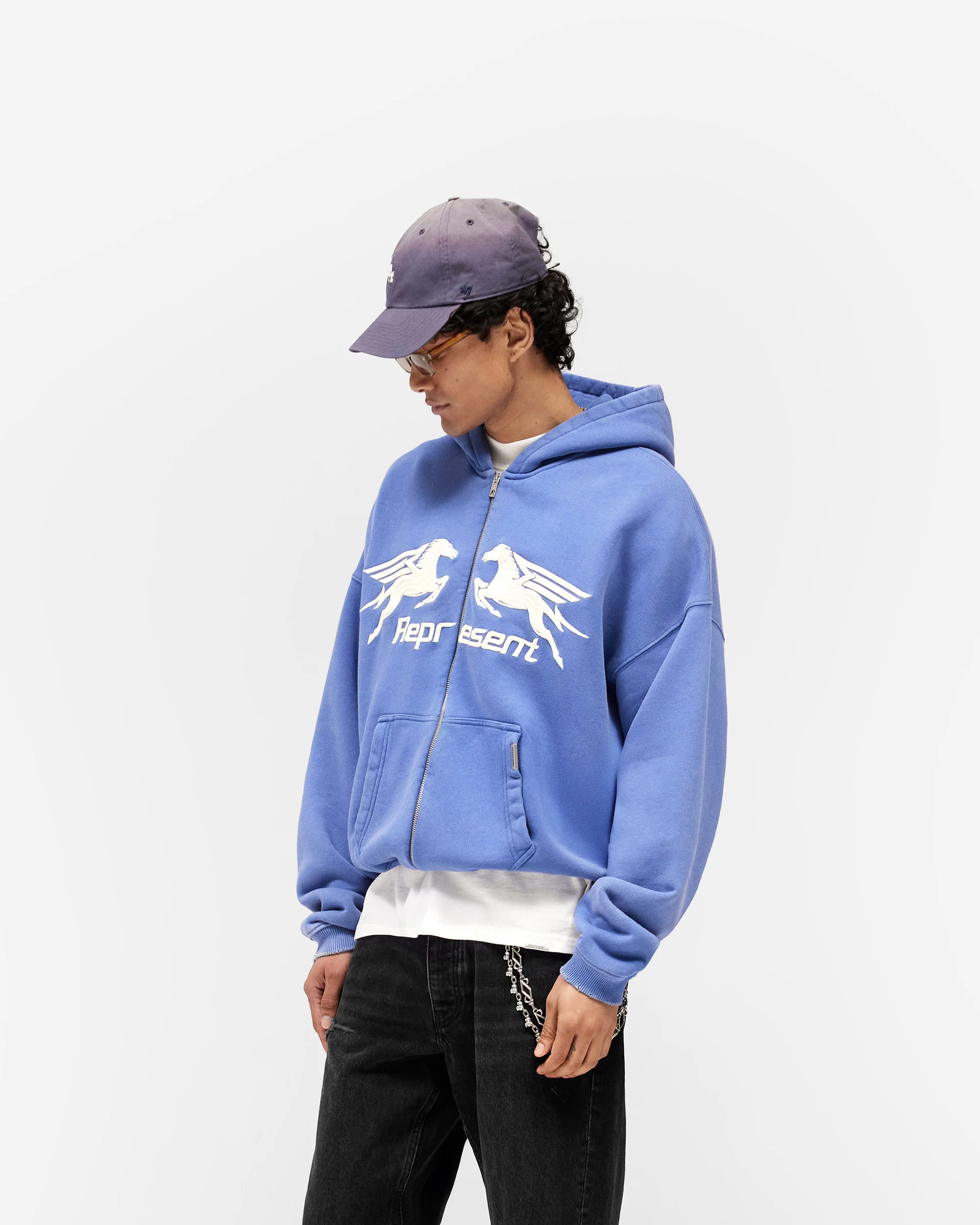 Pegasus Zip Through Hoodie - Indigo - Image 4