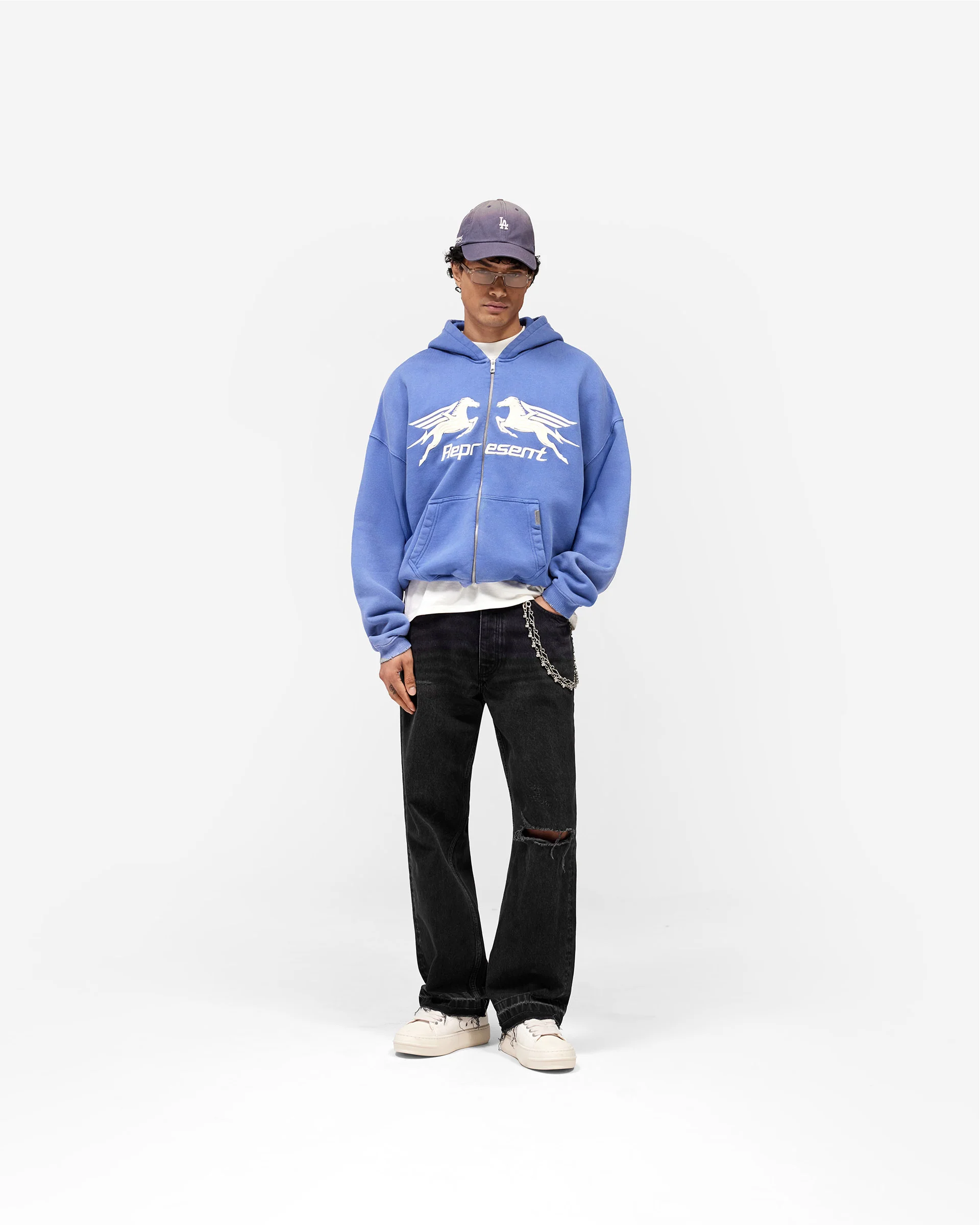 Pegasus Zip Through Hoodie - Indigo - Image 6