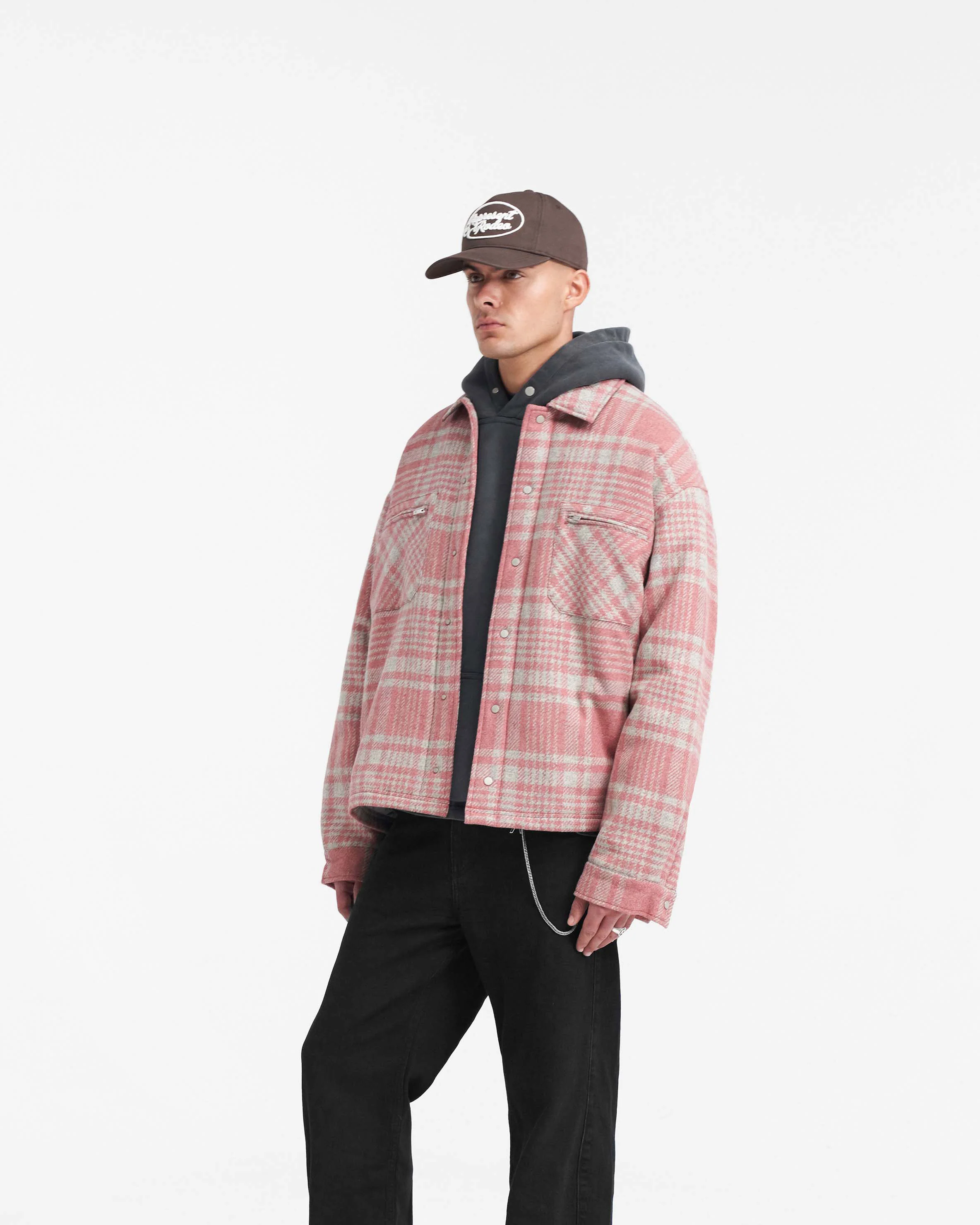 Quilted Flannel Shirt - Pink Grey Check - Image 4