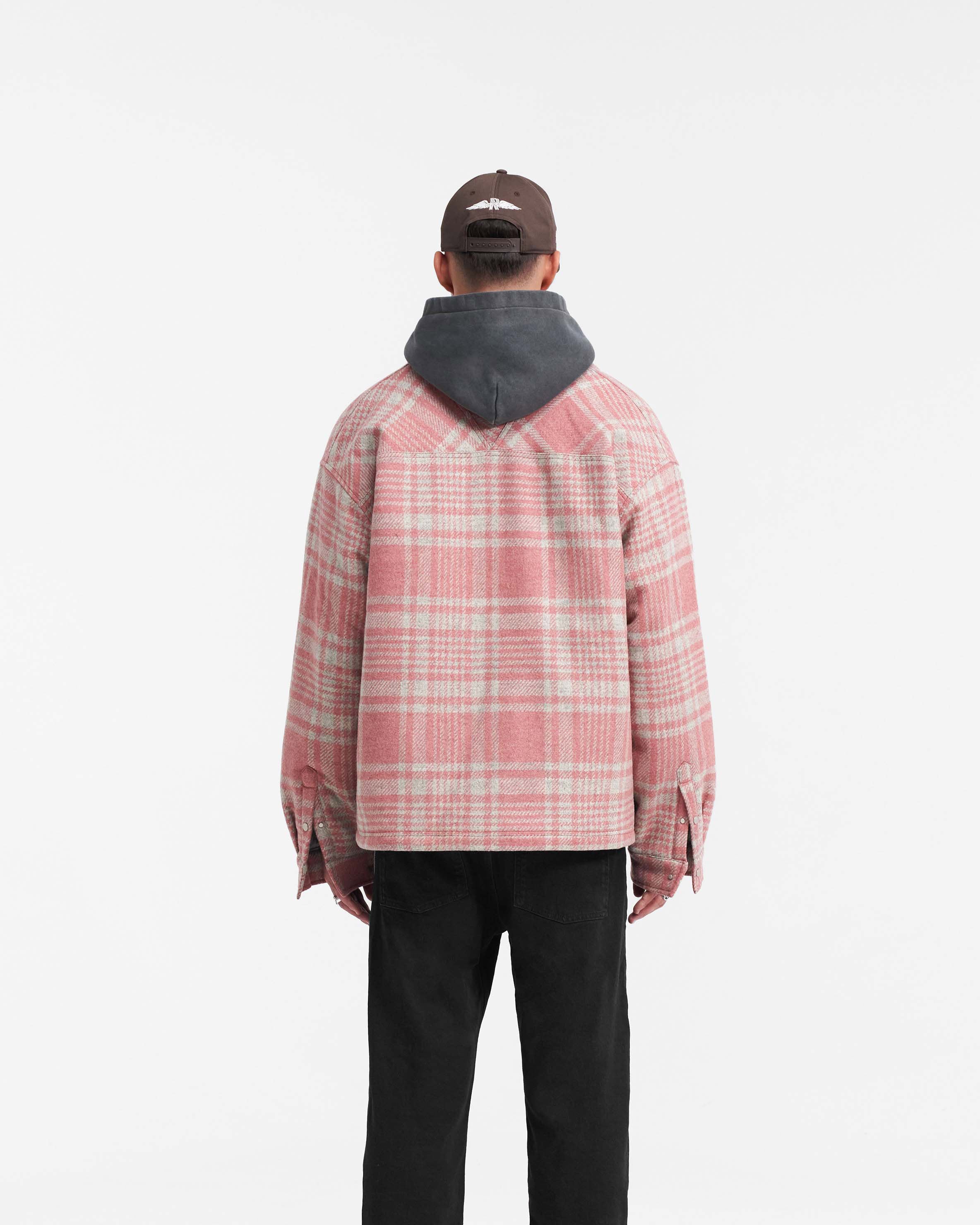Quilted Flannel Shirt - Pink Grey Check - Image 5
