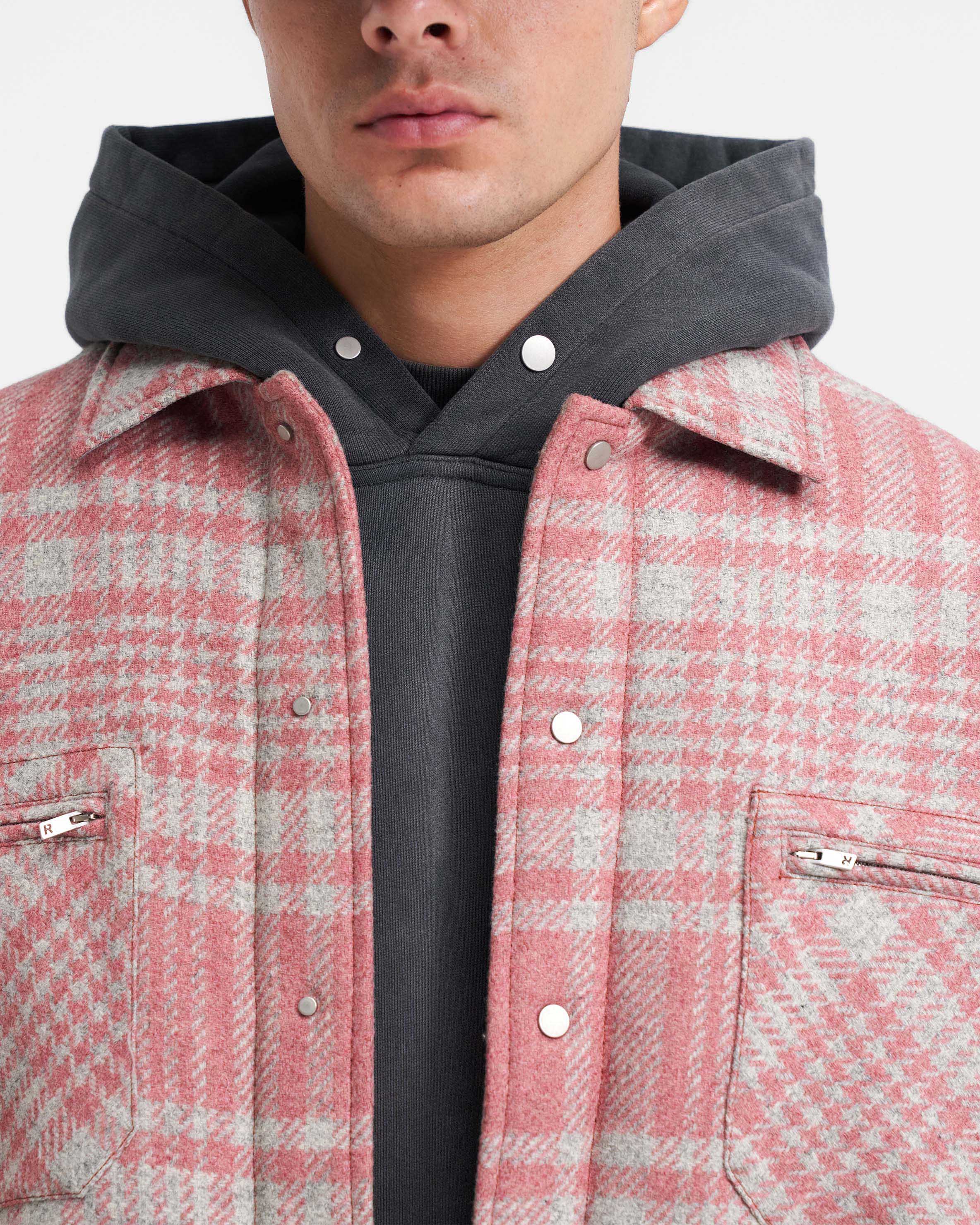 Quilted Flannel Shirt - Pink Grey Check - Image 6