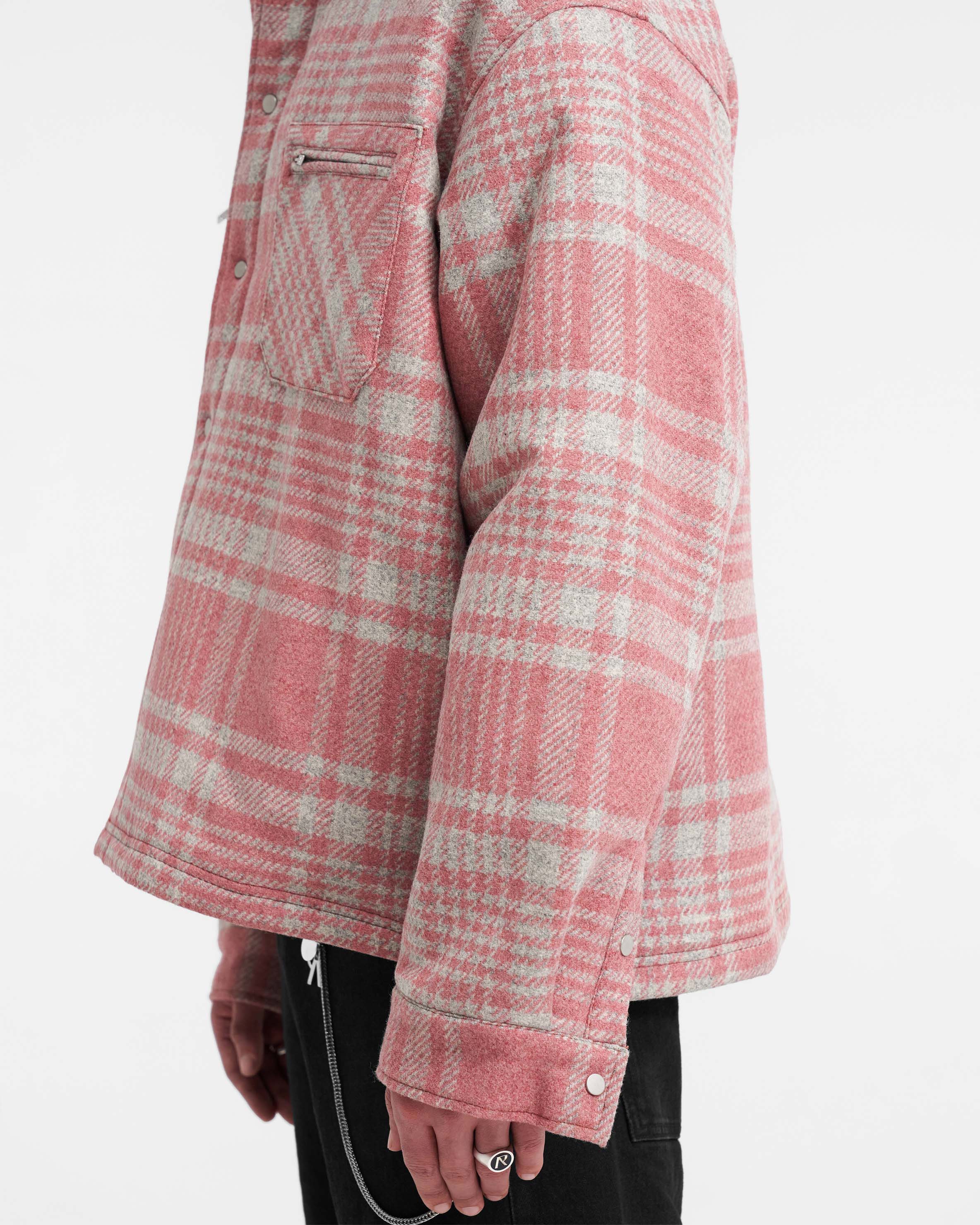 Quilted Flannel Shirt - Pink Grey Check - Image 7