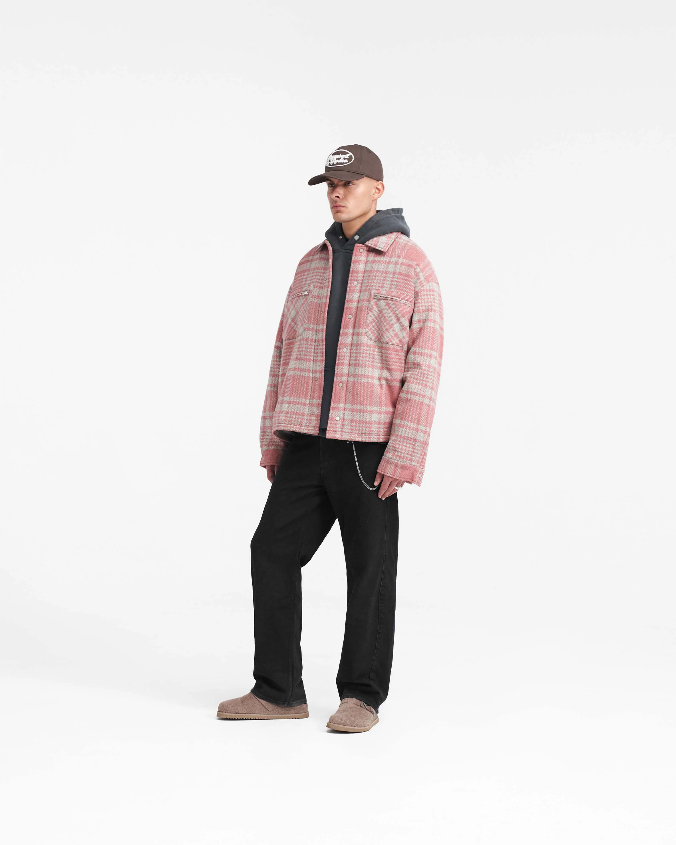 Quilted Flannel Shirt - Pink Grey Check - Image 9