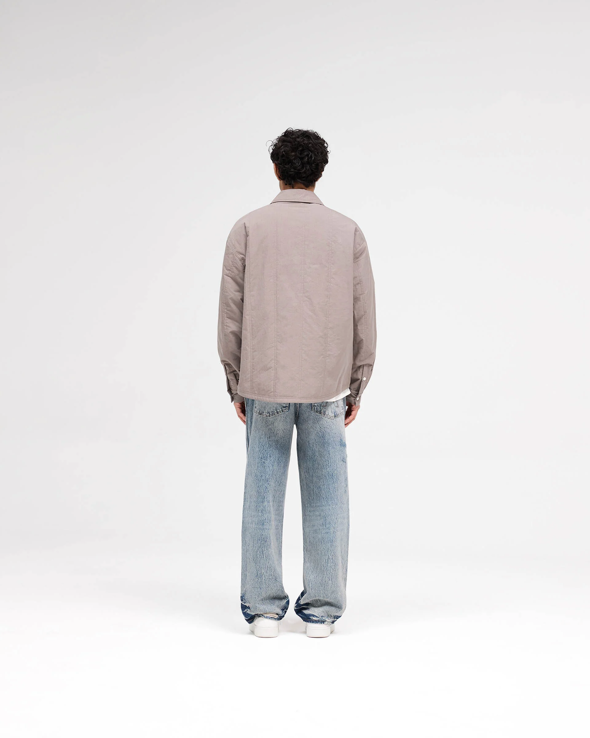 Quilted Overshirt - Mid Grey - Image 7