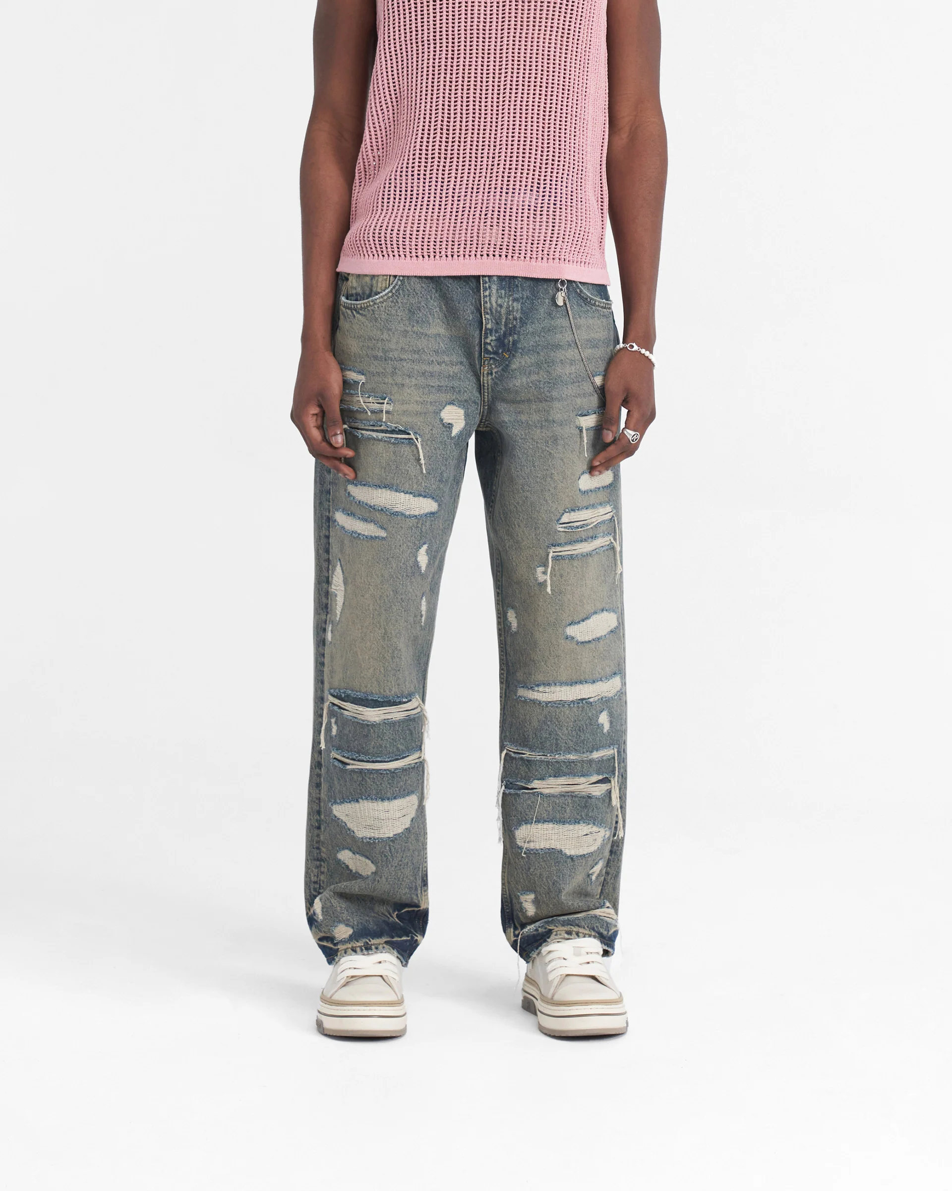 R3D Double Destroyer Baggy Denim - Blue Cream - Image 3