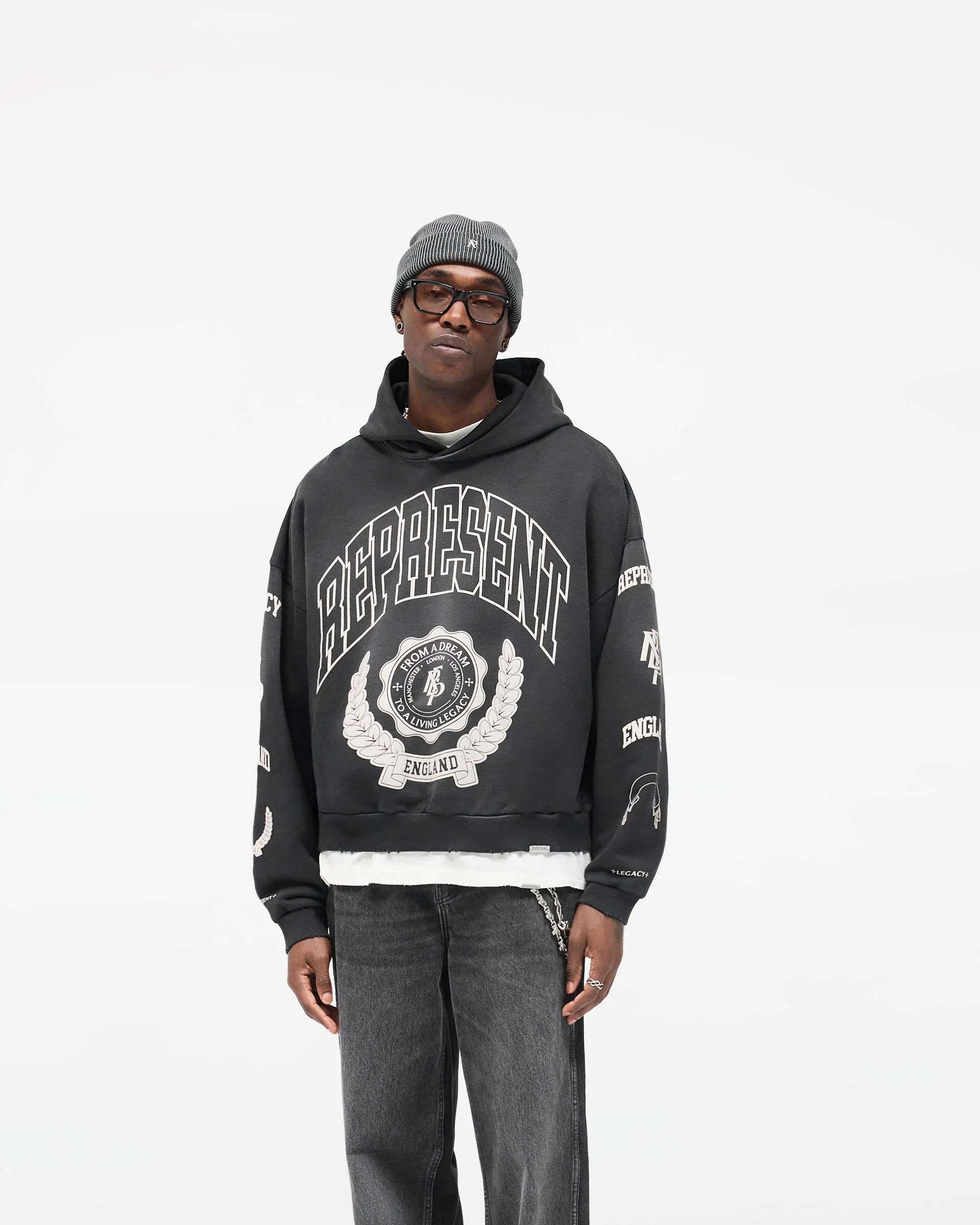Represent Legacy Crest Hoodie - Stained Black - Image 3