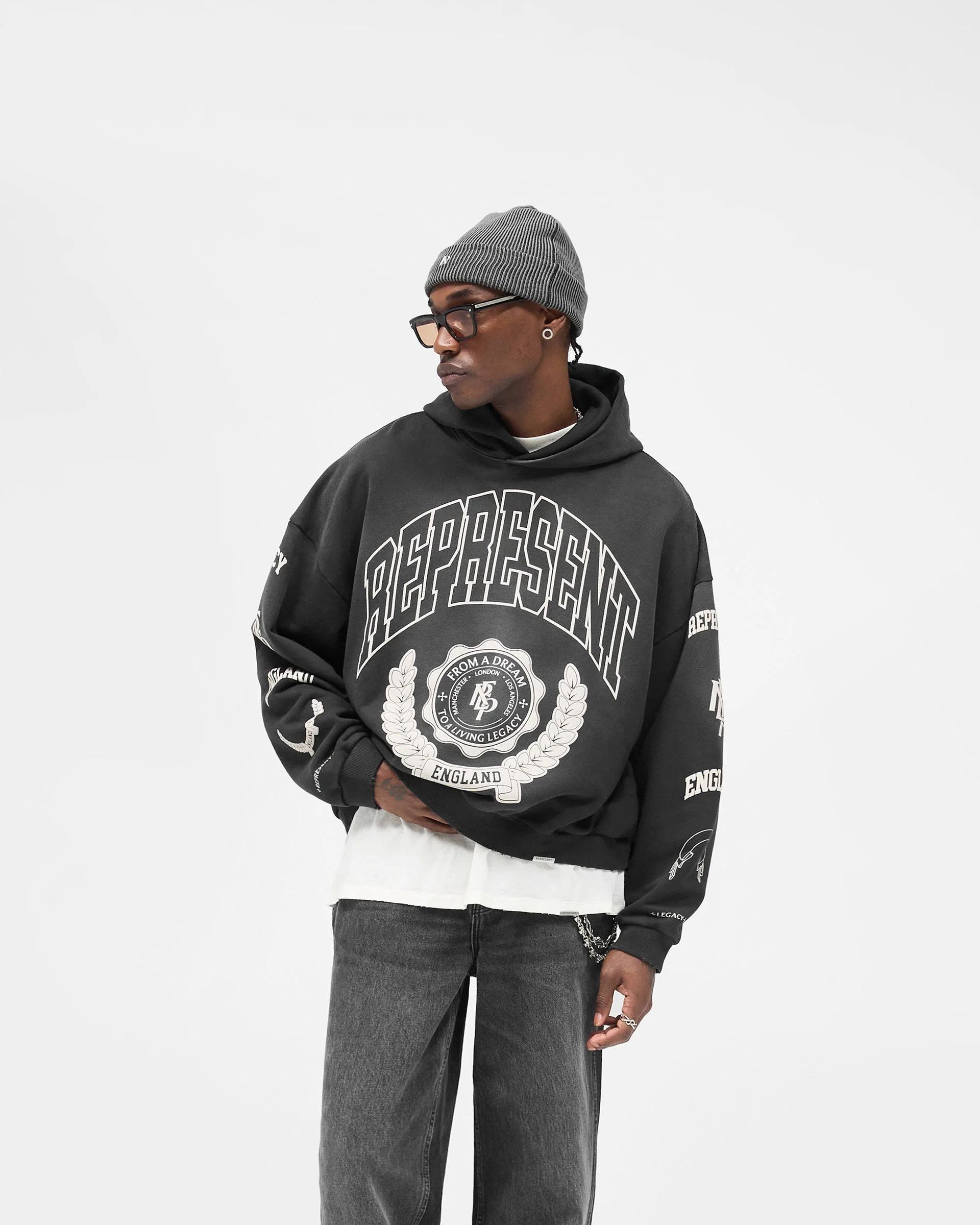 Represent Legacy Crest Hoodie - Stained Black - Image 4