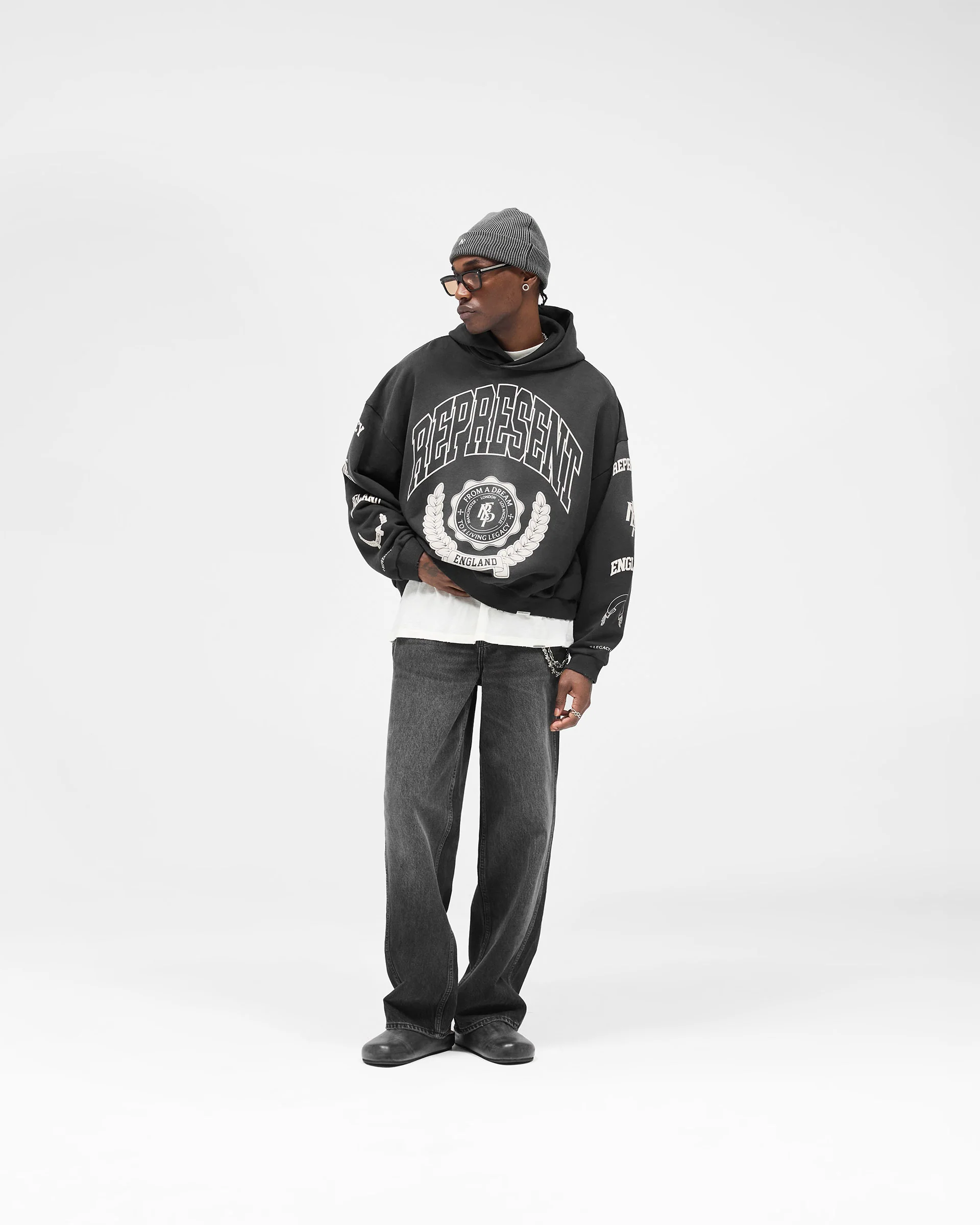 Represent Legacy Crest Hoodie - Stained Black - Image 7