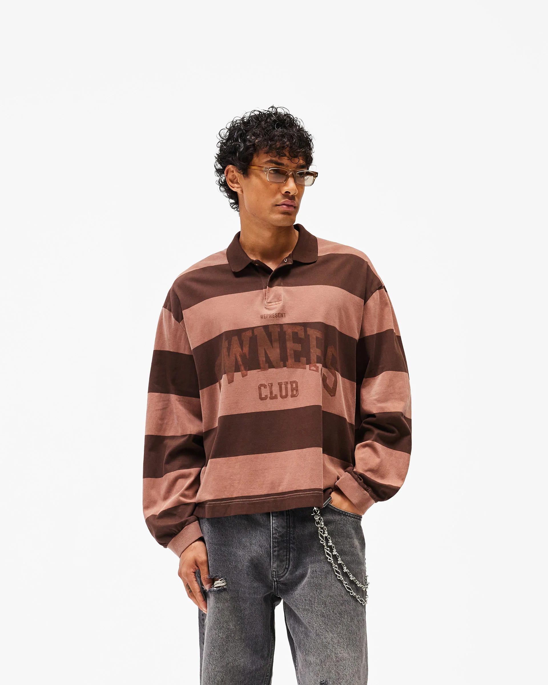 Represent Owners Club Stripe Rugby Polo - Sienna - Image 2