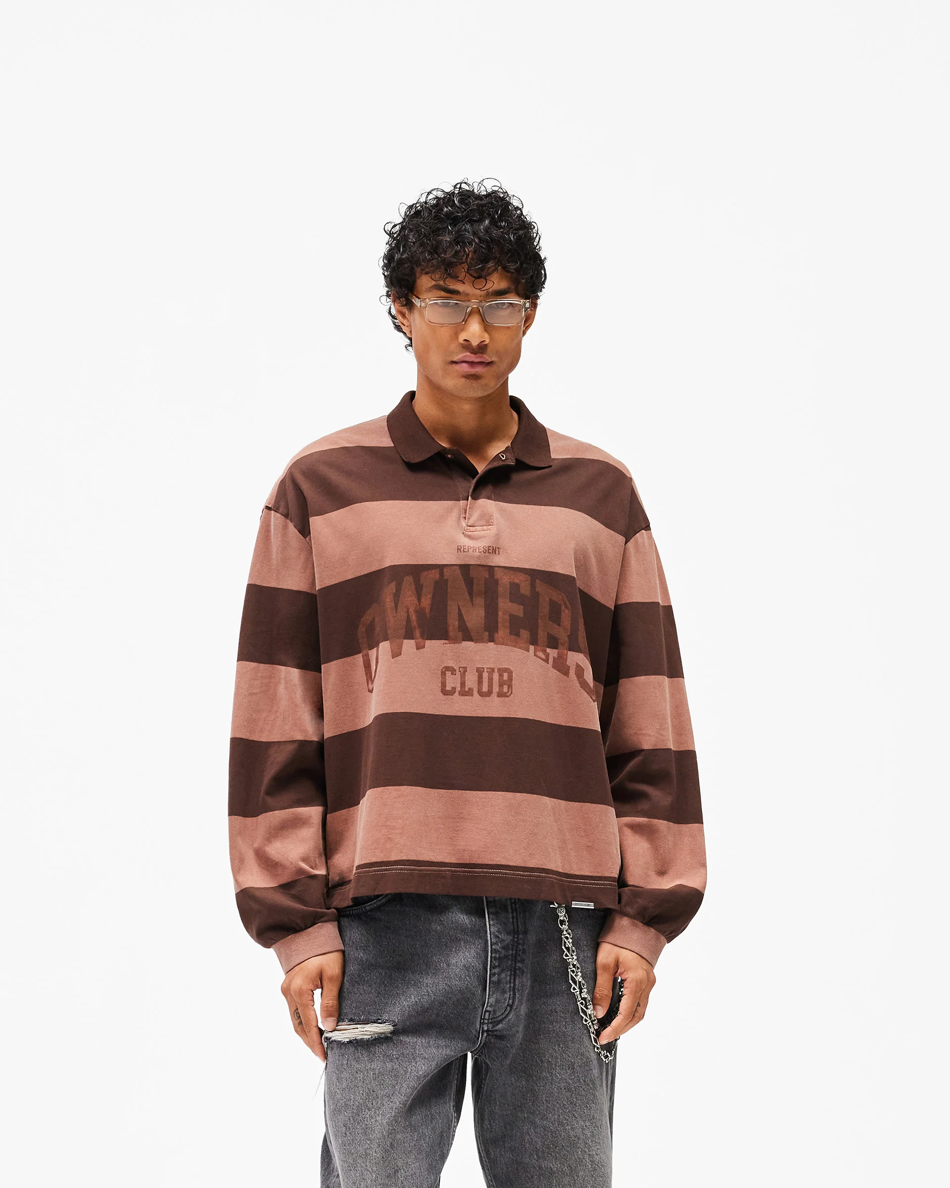 Represent Owners Club Stripe Rugby Polo - Sienna - Image 3