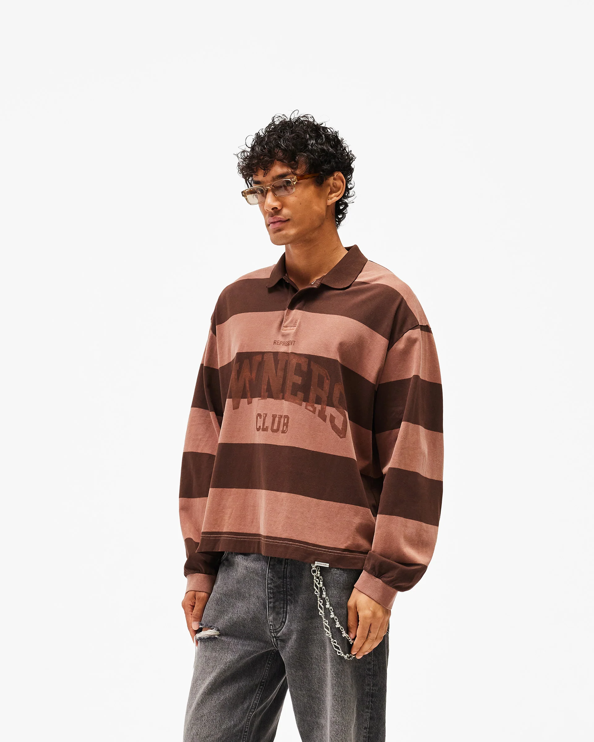 Represent Owners Club Stripe Rugby Polo - Sienna - Image 5