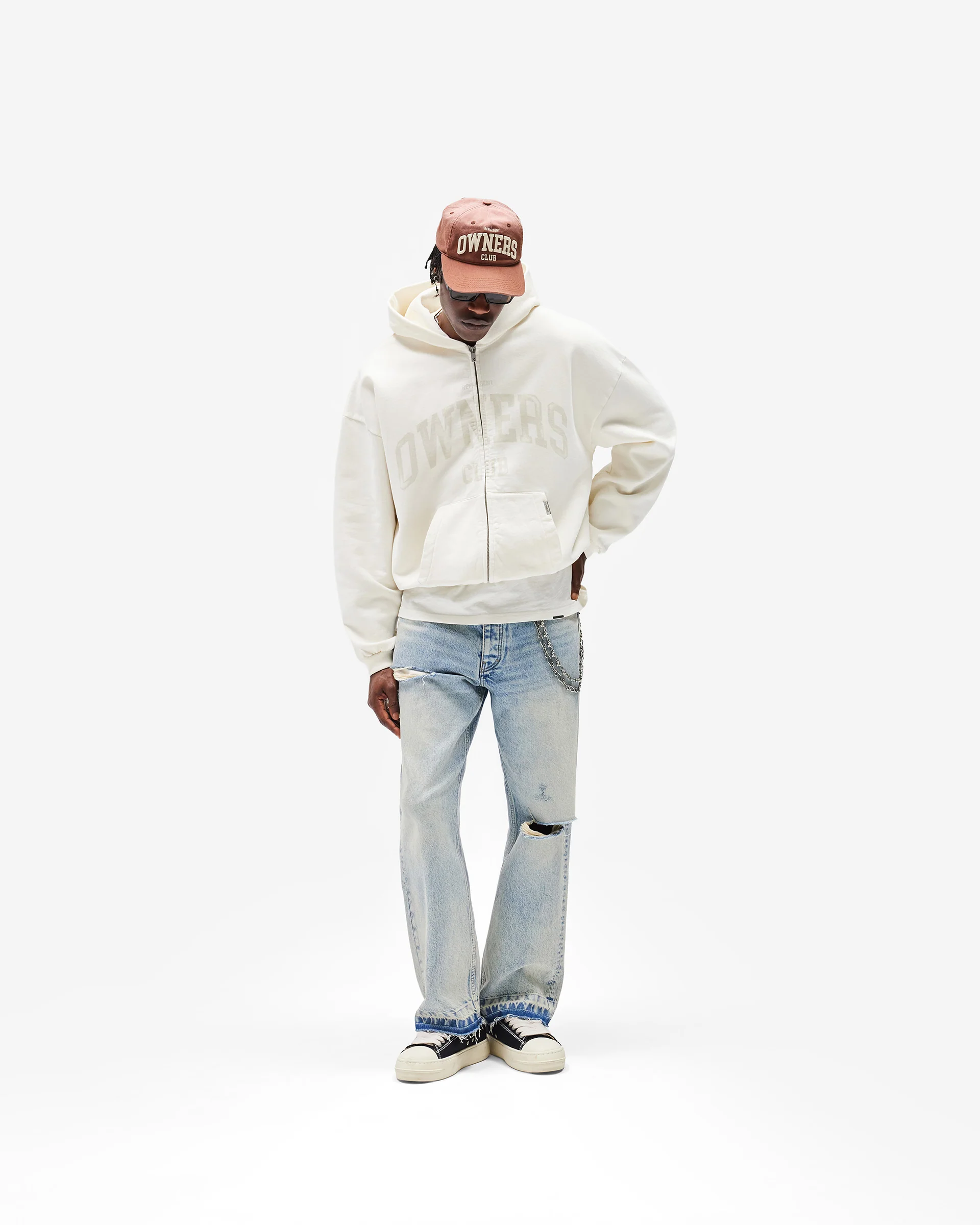Represent Owners Club Zip Through Hoodie - Chalk - Image 6