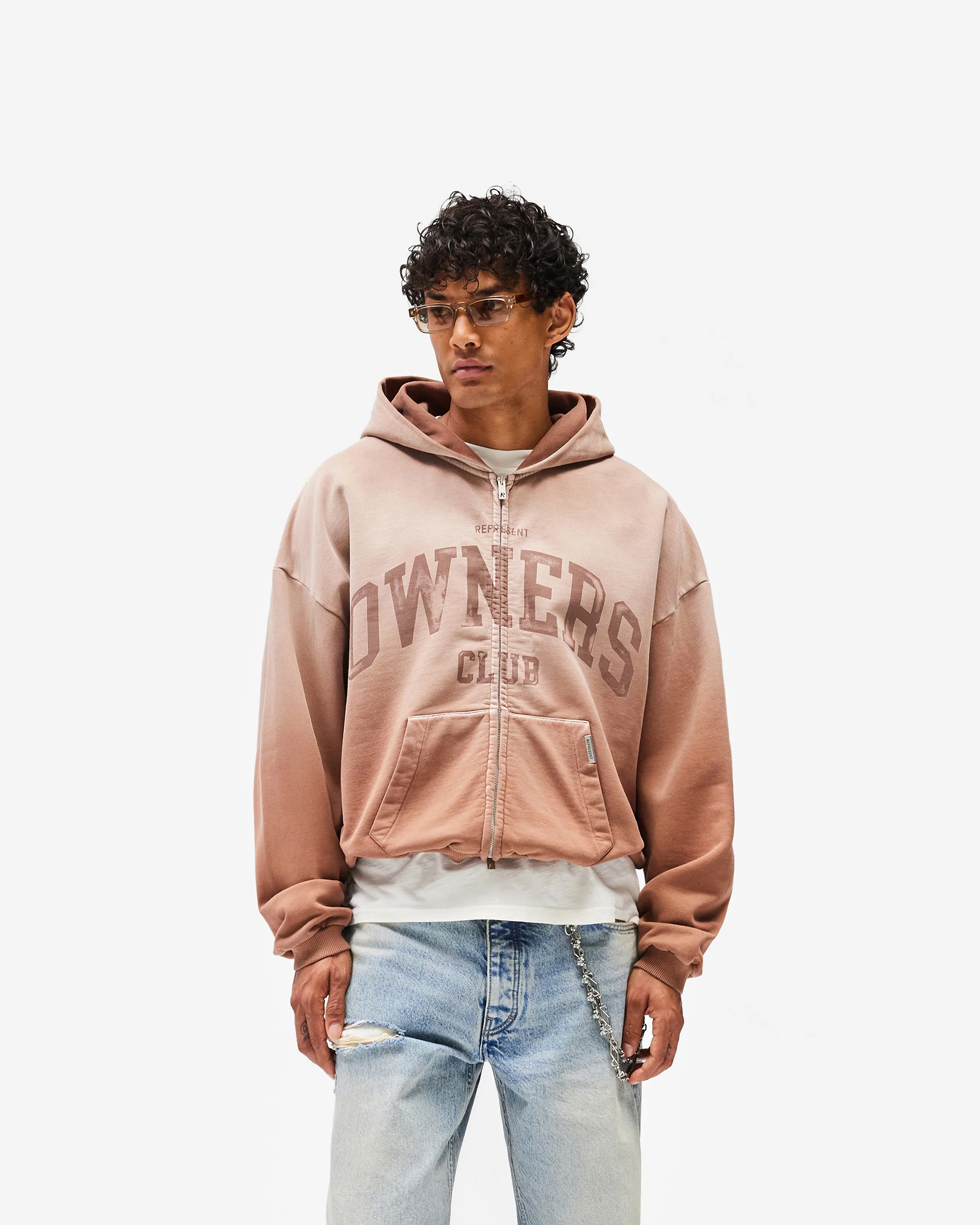 Represent Owners Club Zip Through Hoodie - Sienna - Image 3