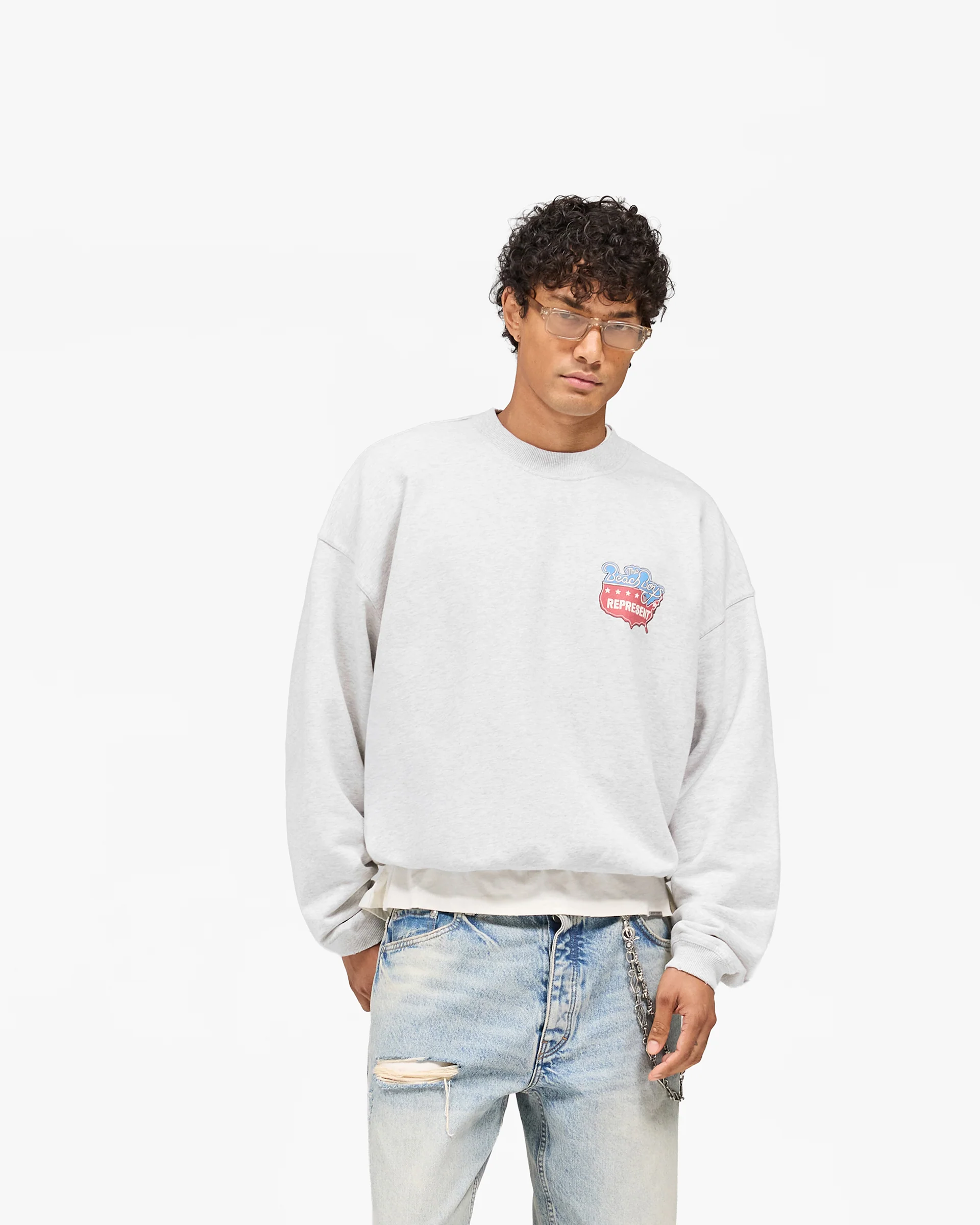Represent x Beach Boys Americas Band Sweater - Ice Grey Marl - Image 3