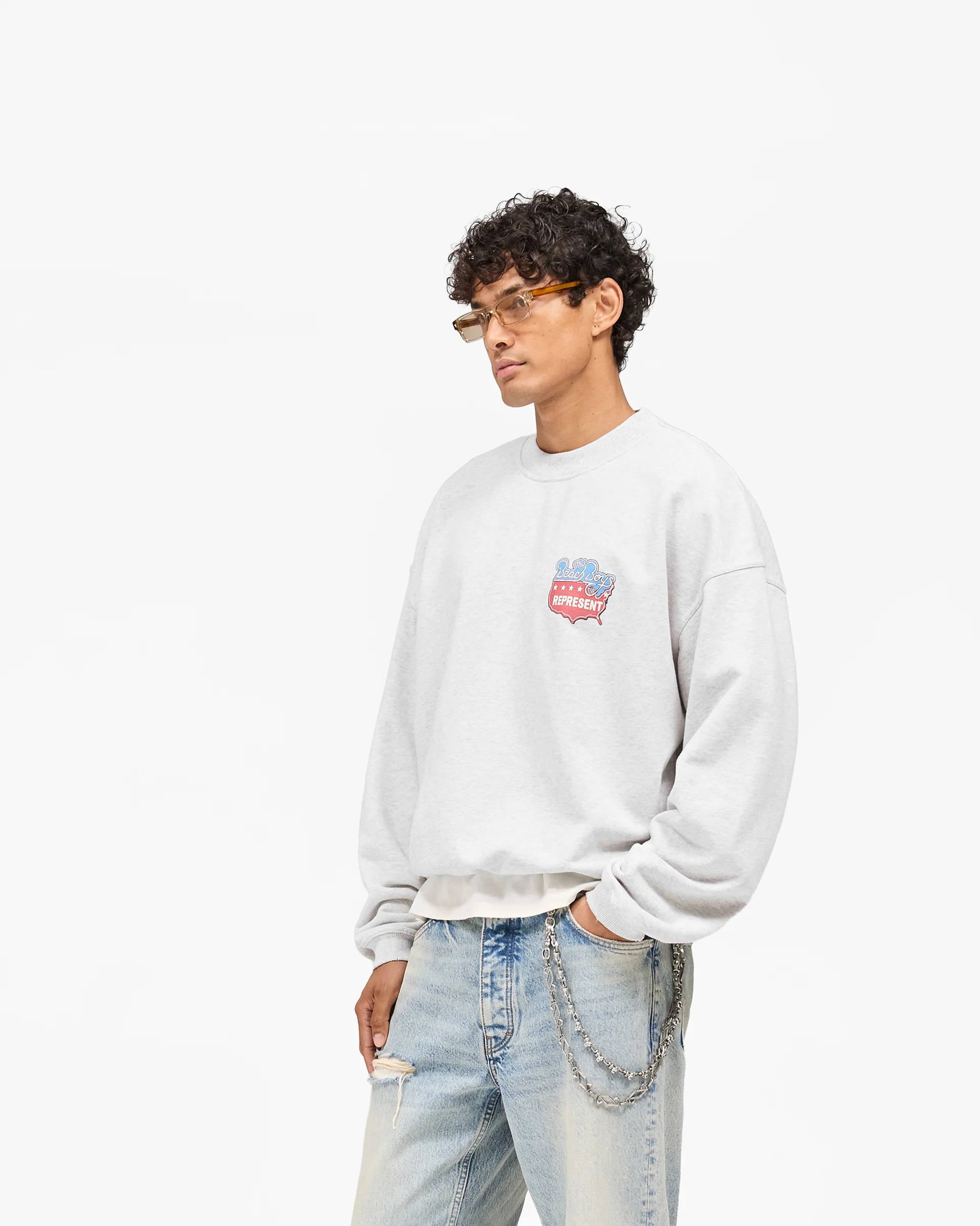 Represent x Beach Boys Americas Band Sweater - Ice Grey Marl - Image 4