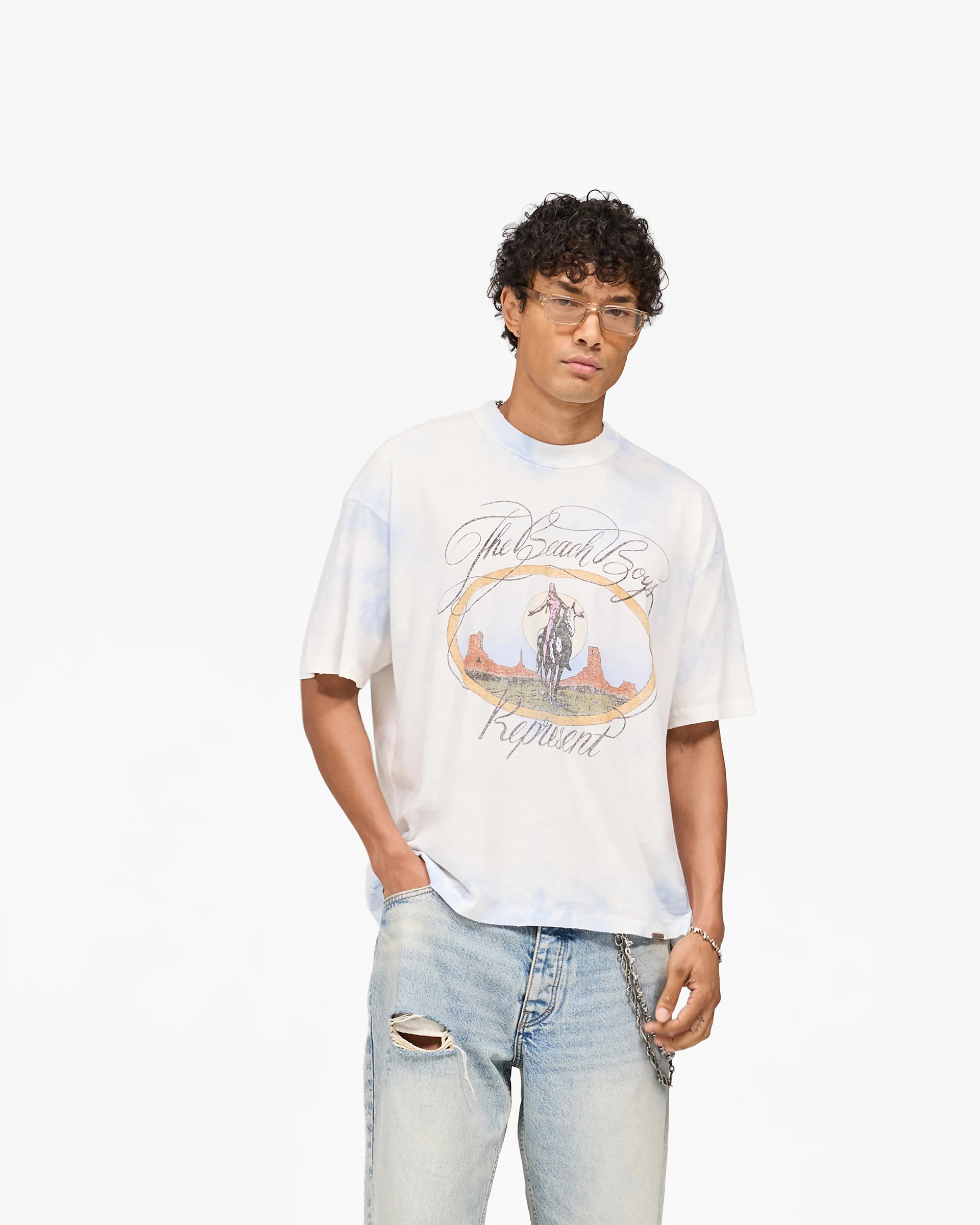 Represent x Beach Boys Script T-Shirt - Blue Tie Dye - Image 2