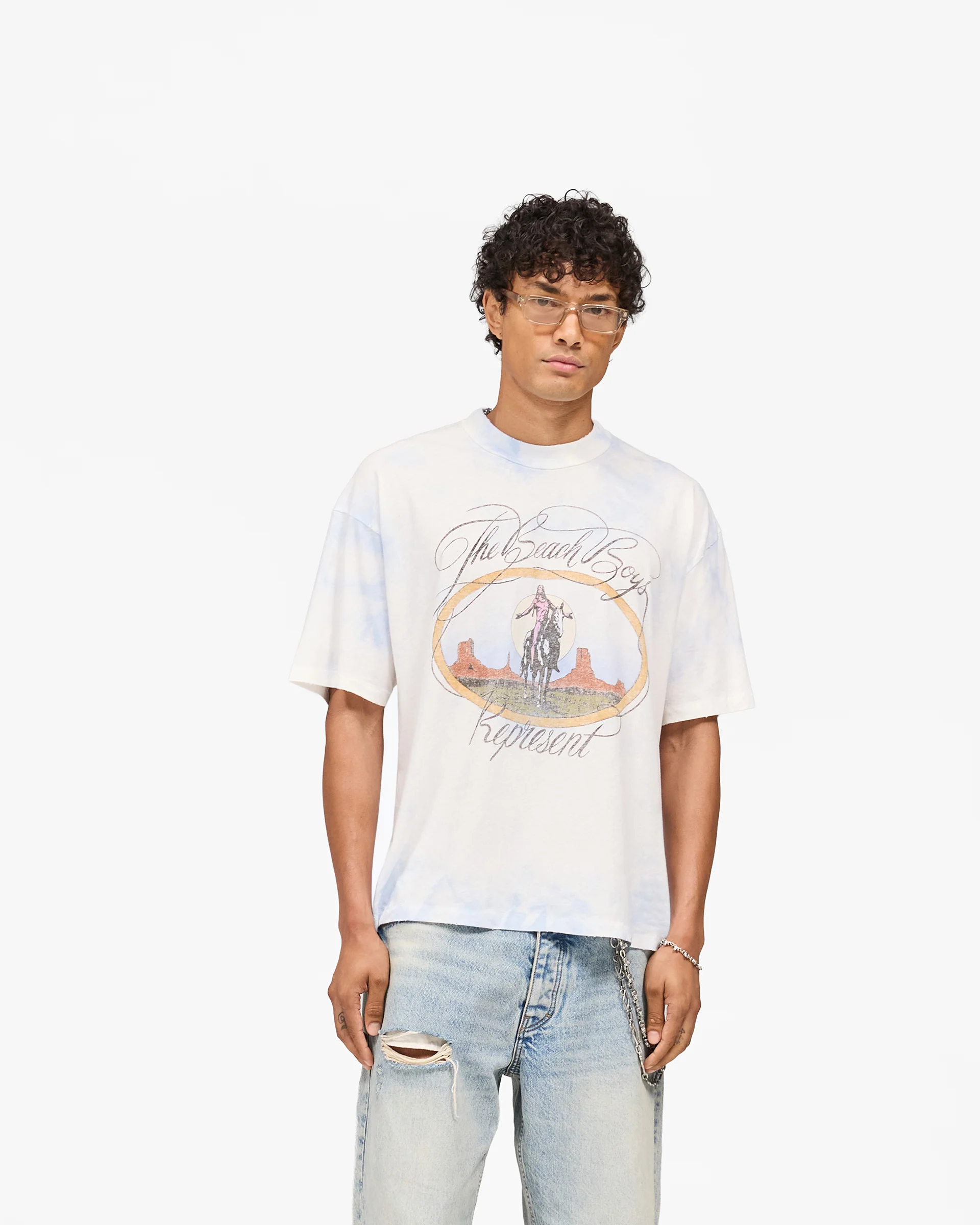 Represent x Beach Boys Script T-Shirt - Blue Tie Dye - Image 3