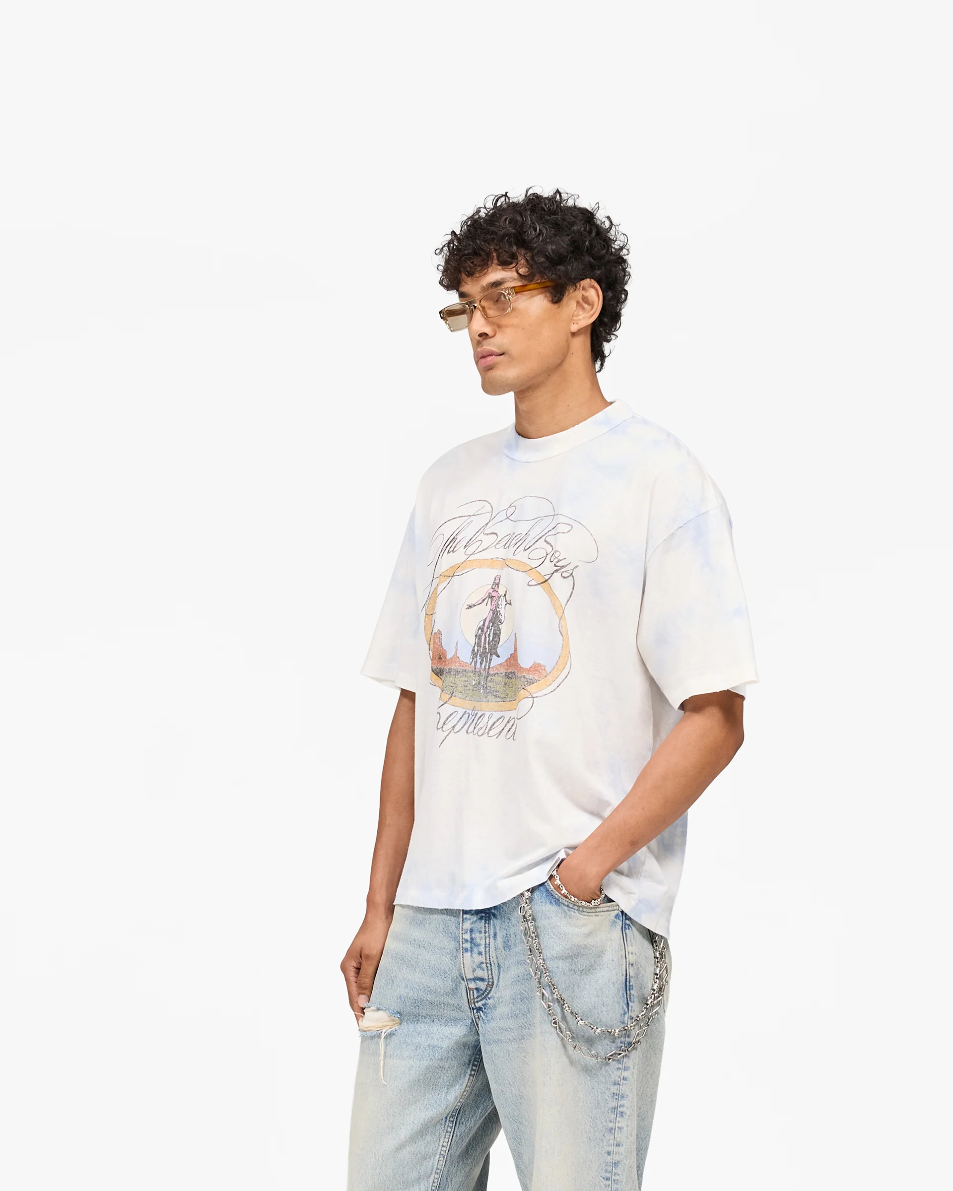 Represent x Beach Boys Script T-Shirt - Blue Tie Dye - Image 4