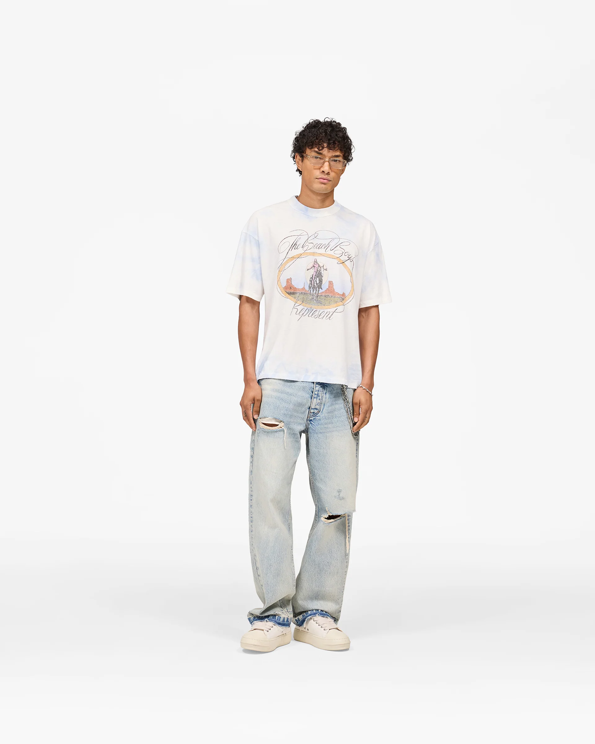 Represent x Beach Boys Script T-Shirt - Blue Tie Dye - Image 6