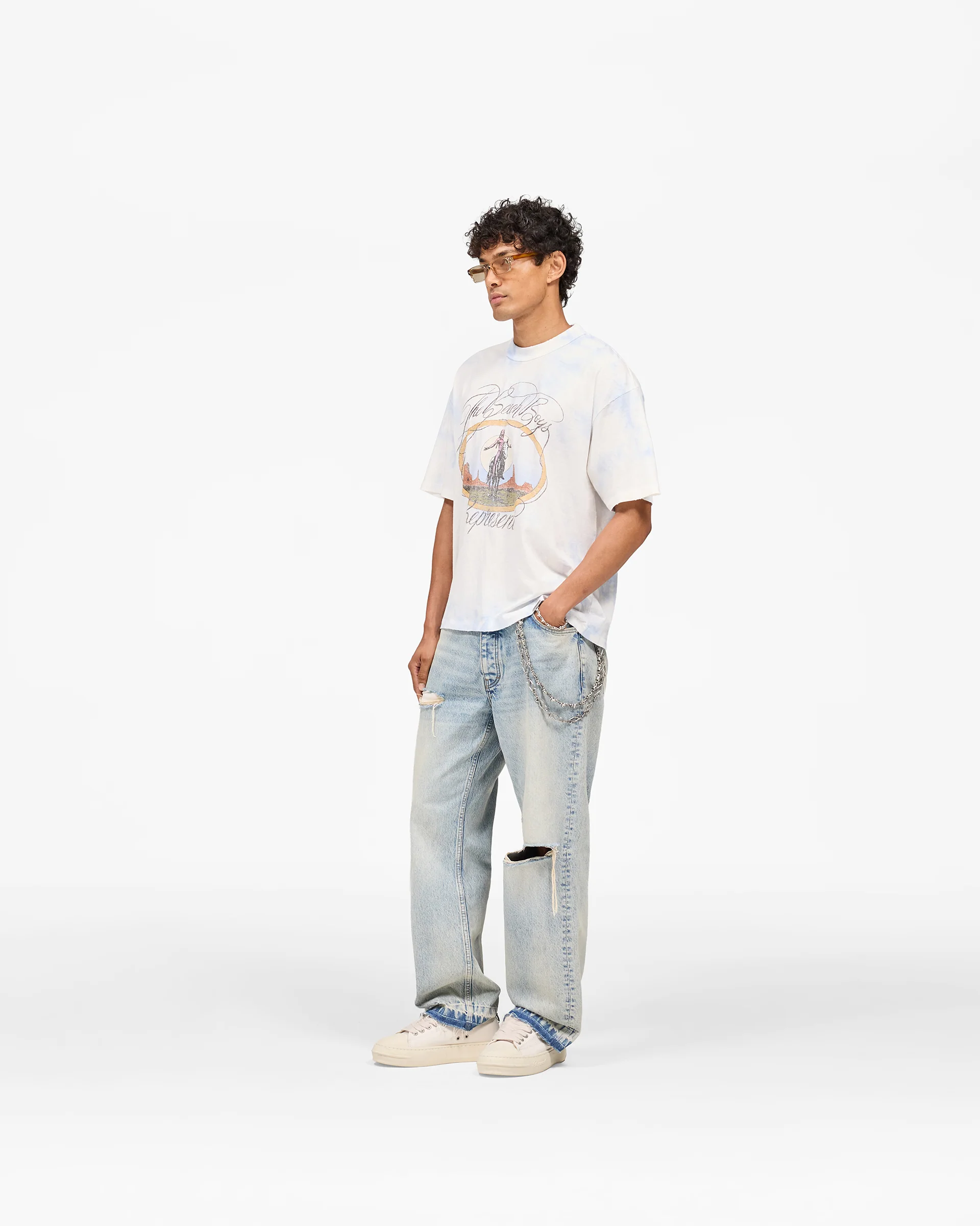 Represent x Beach Boys Script T-Shirt - Blue Tie Dye - Image 7
