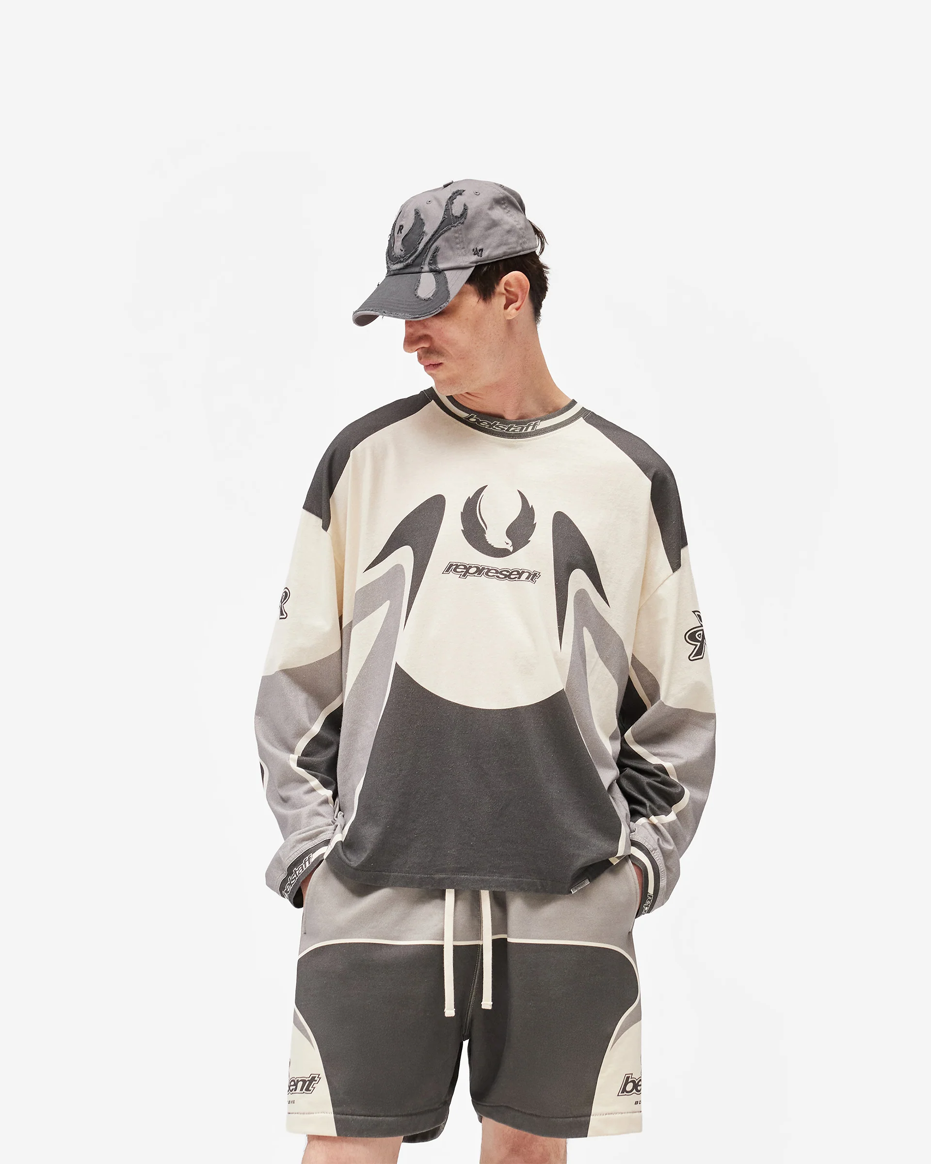 Represent X Belstaff Long Sleeve Racing T-Shirt - Dark Grey - Image 3