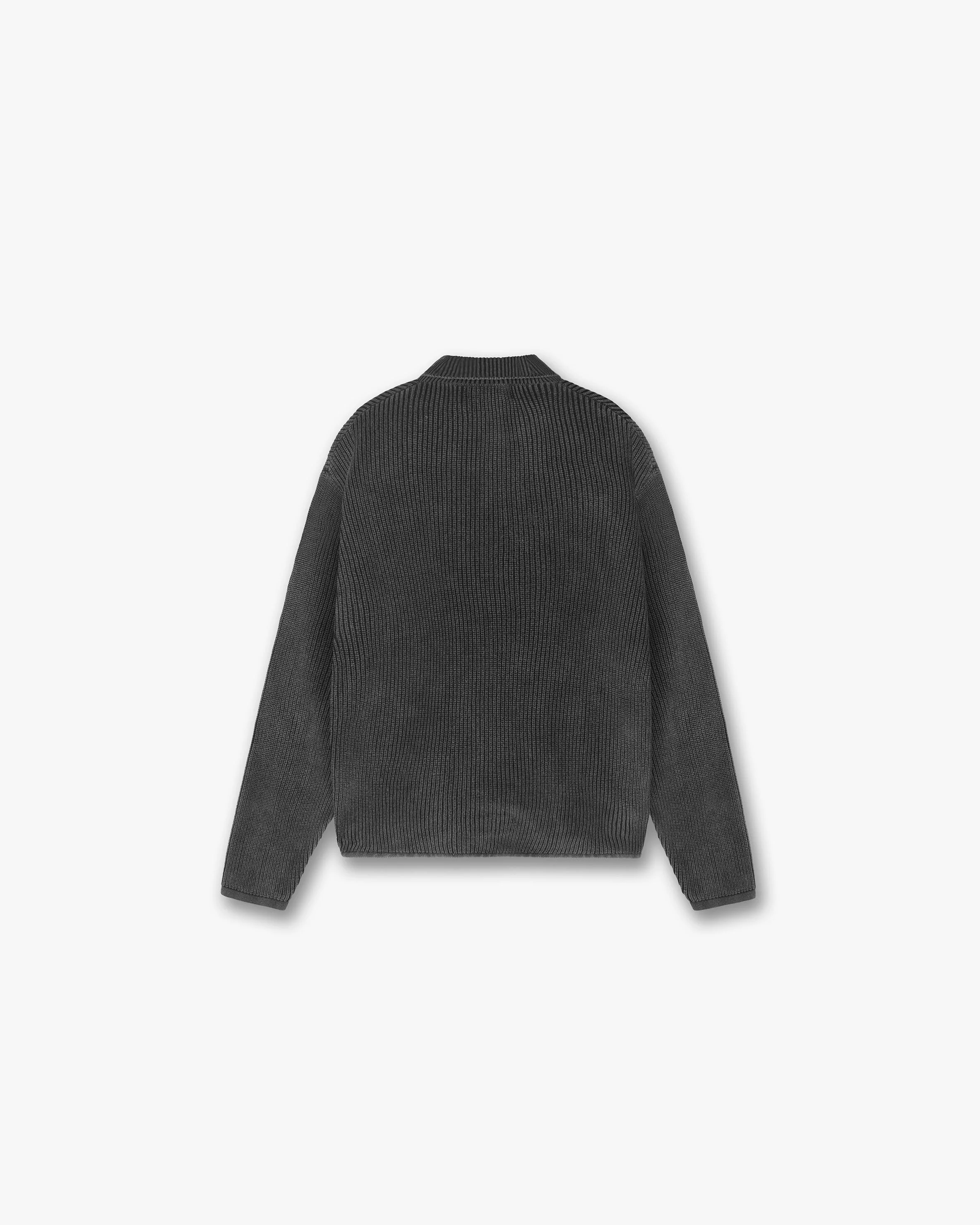 Ribbed Knit Oversized Polo - Washed Black - Image 2