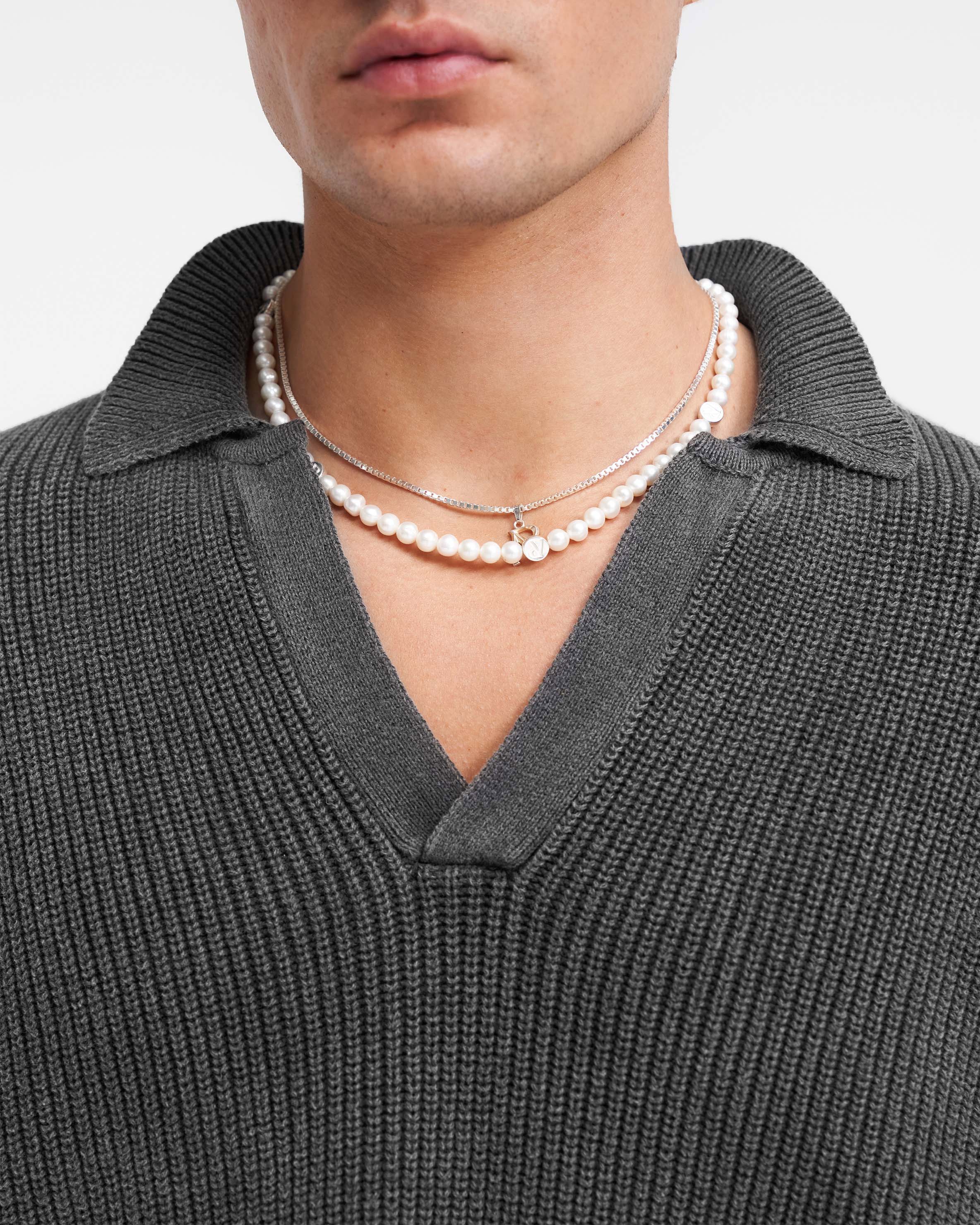 Ribbed Knit Oversized Polo - Washed Black - Image 5