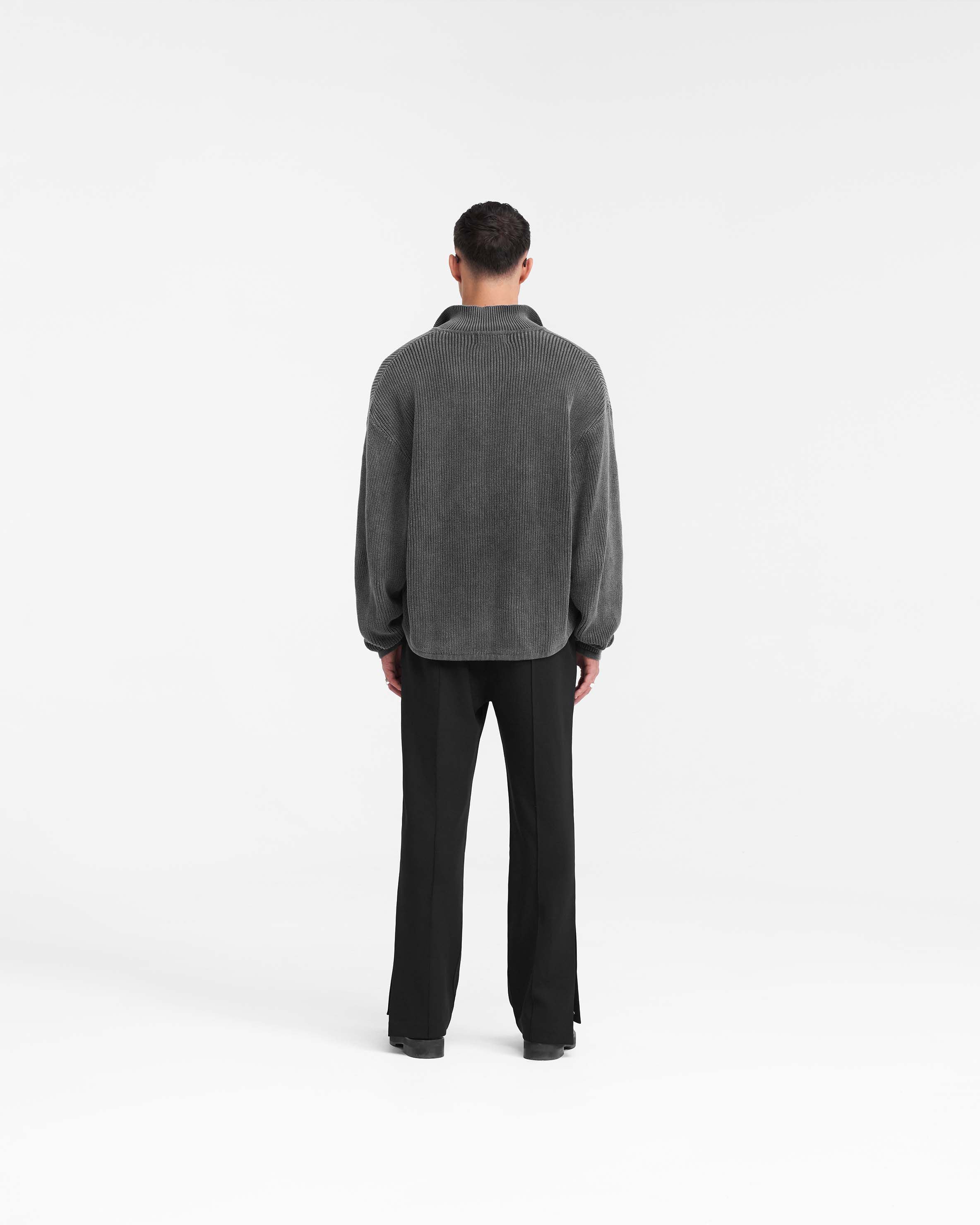 Ribbed Knit Oversized Polo - Washed Black - Image 9