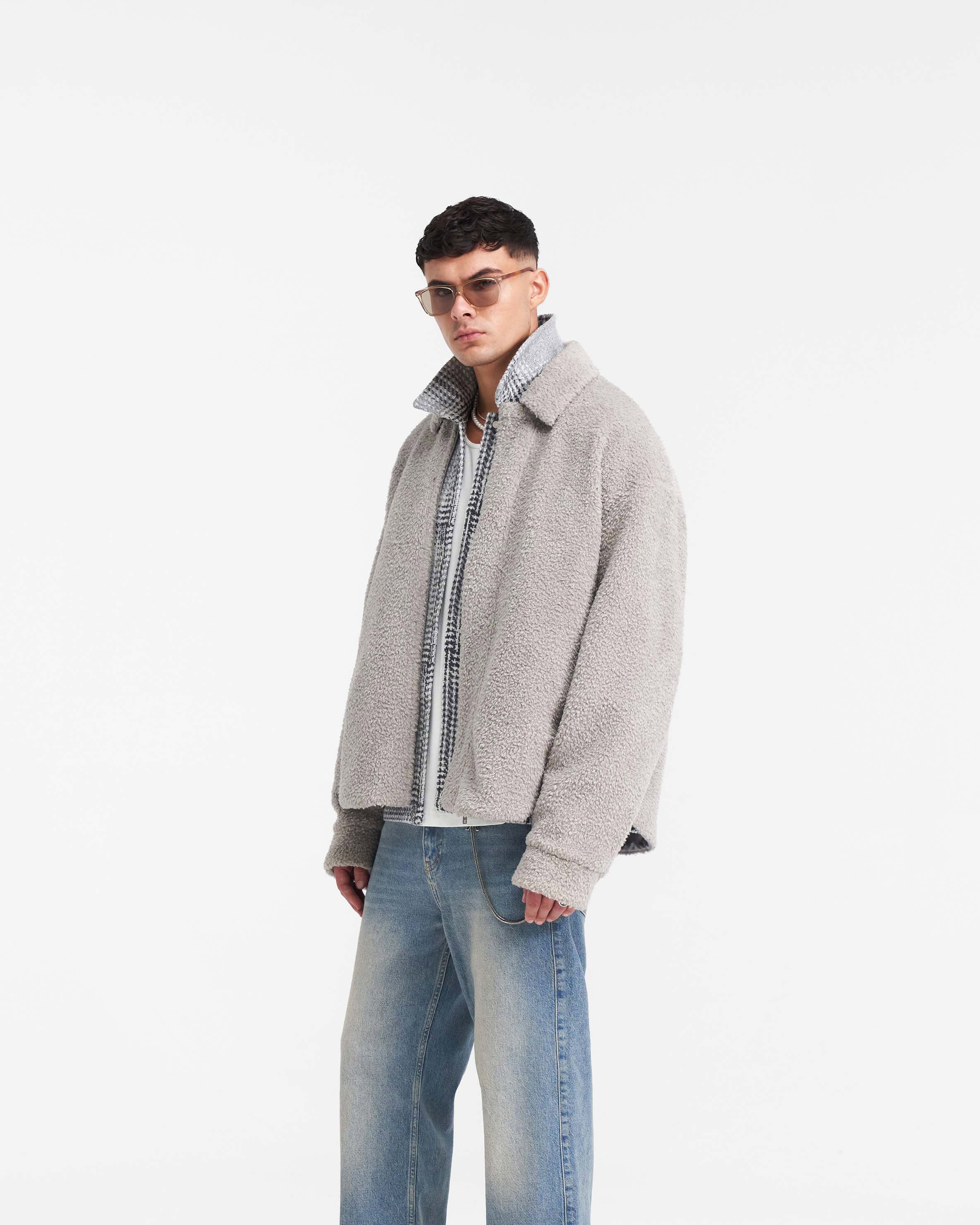 Shearling Scoop Hem Shirt - Ice Grey - Image 2