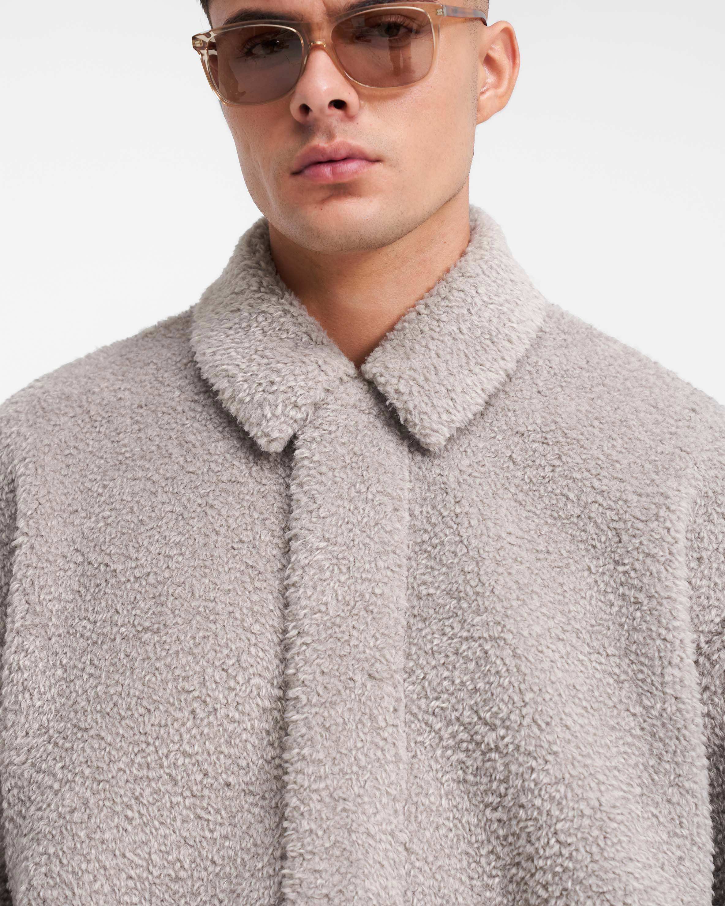 Shearling Scoop Hem Shirt - Ice Grey - Image 5
