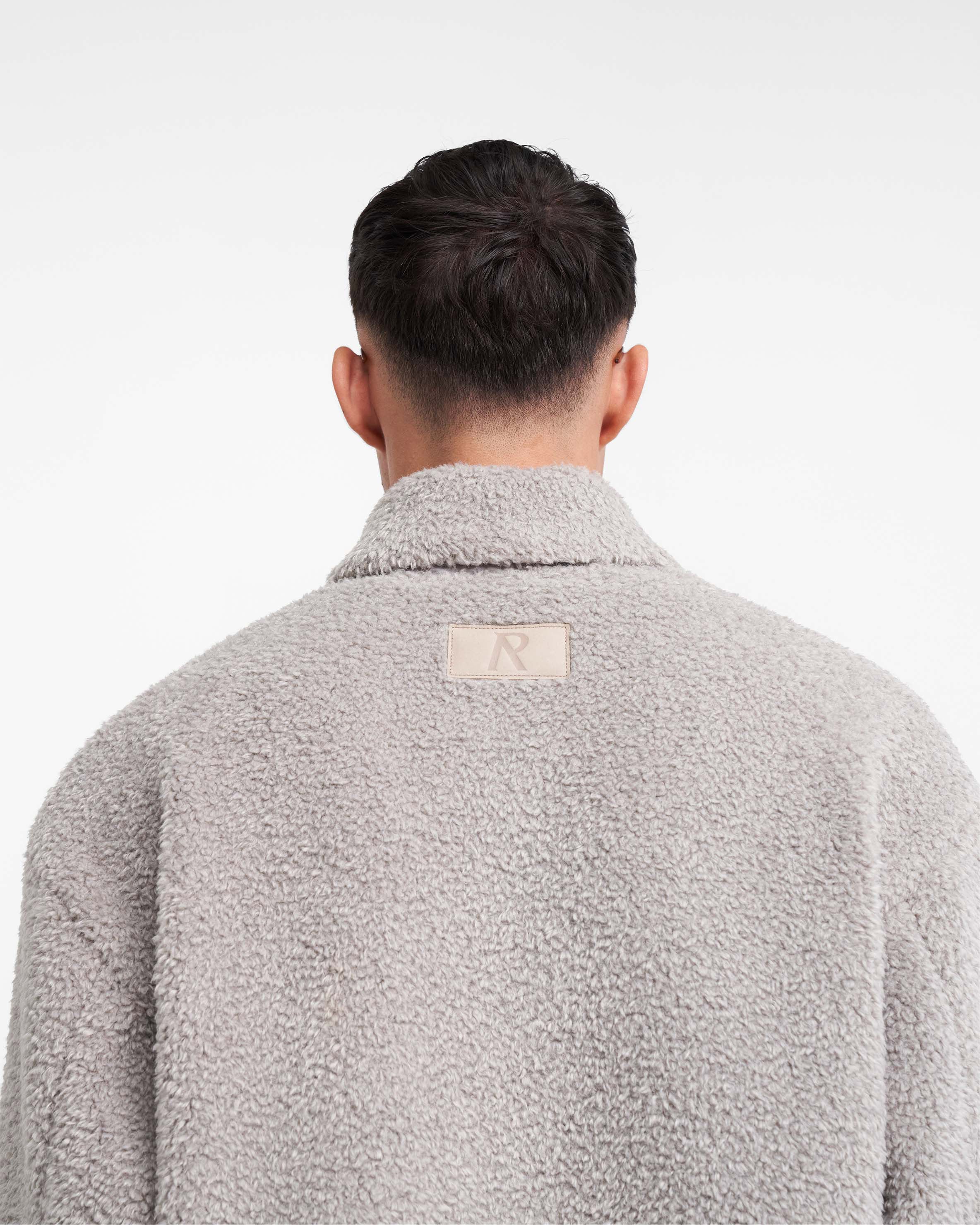Shearling Scoop Hem Shirt - Ice Grey - Image 6