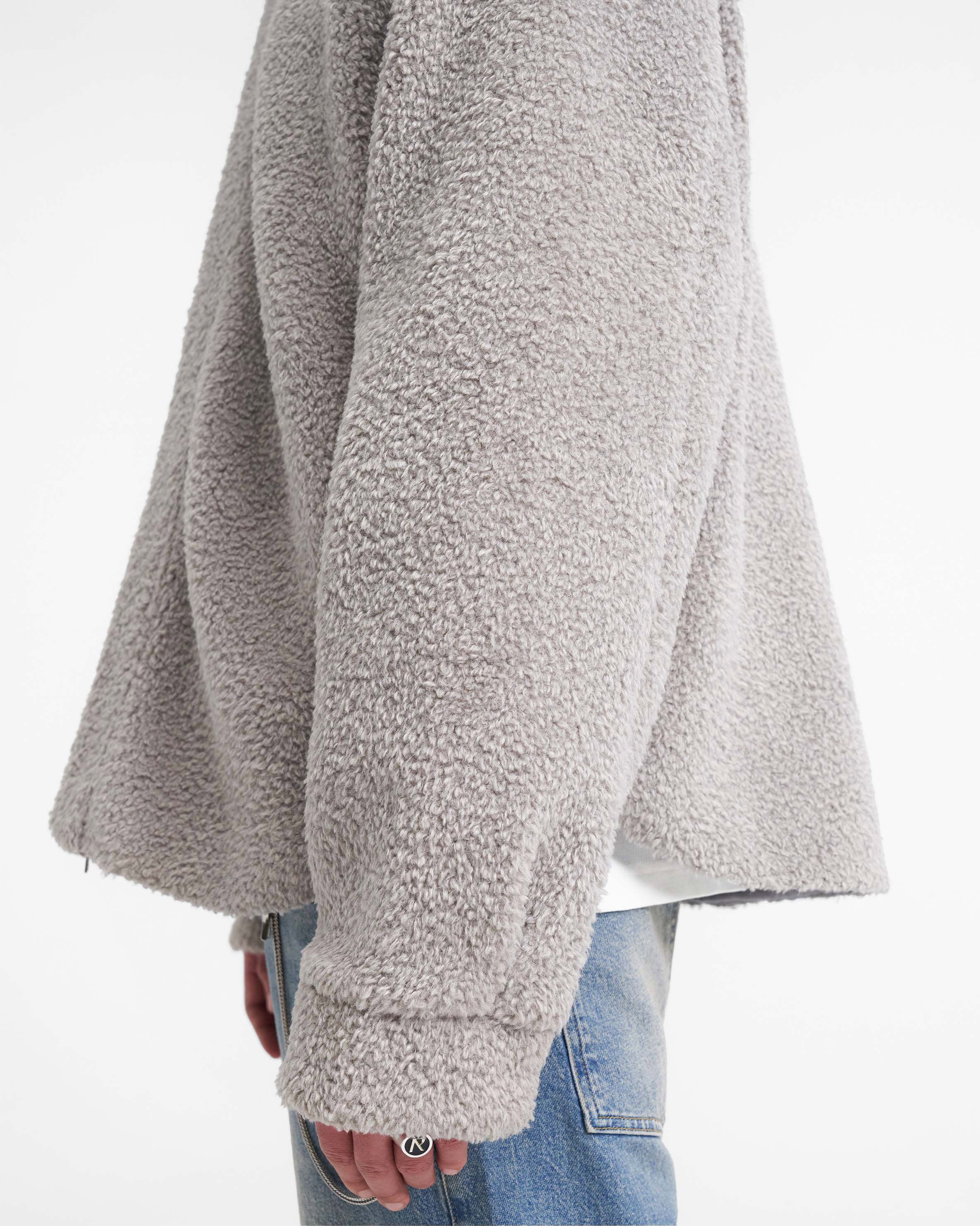 Shearling Scoop Hem Shirt - Ice Grey - Image 7