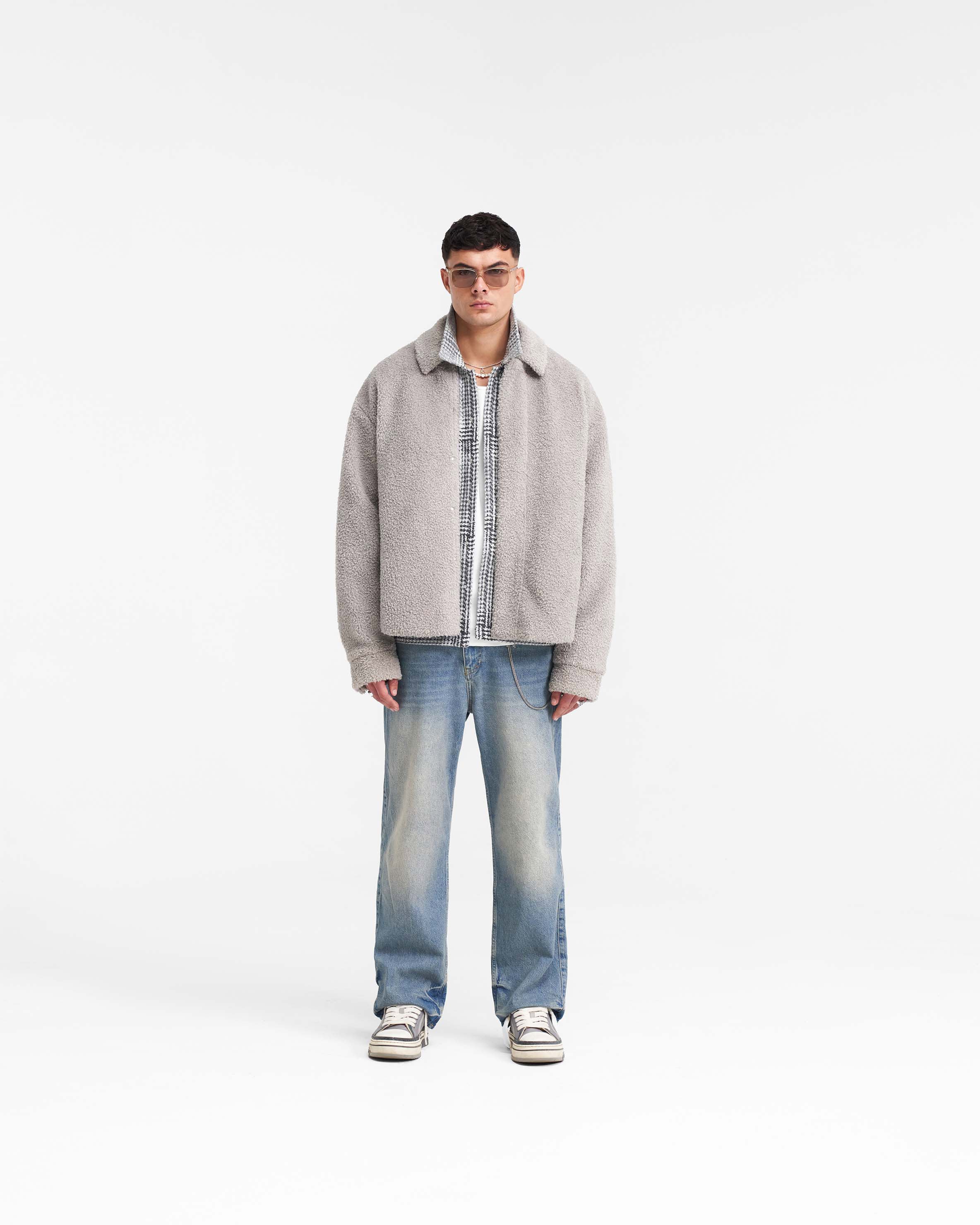Shearling Scoop Hem Shirt - Ice Grey - Image 8