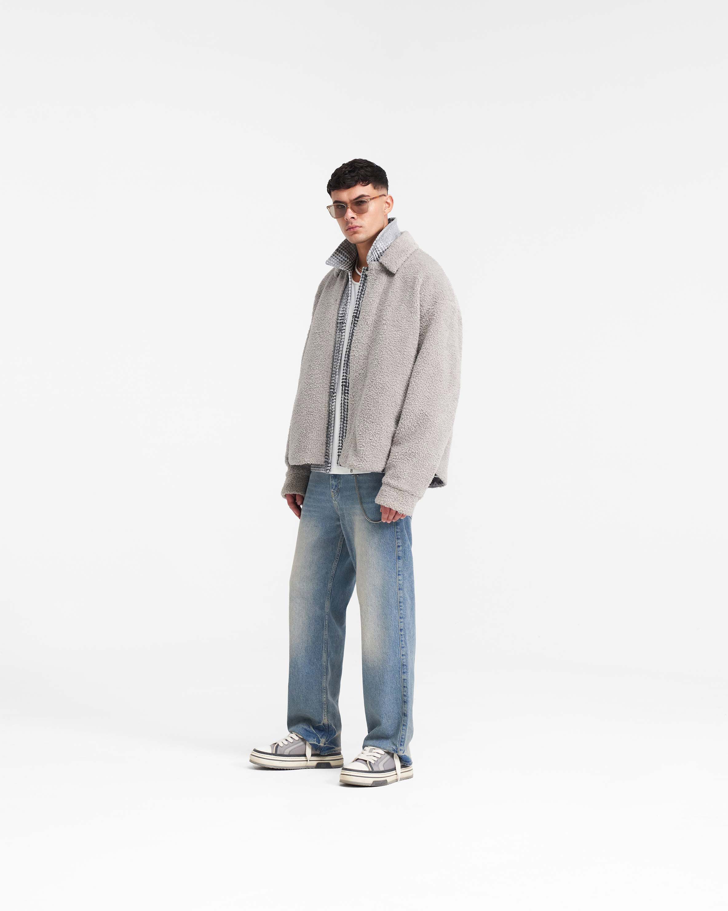 Shearling Scoop Hem Shirt - Ice Grey - Image 9
