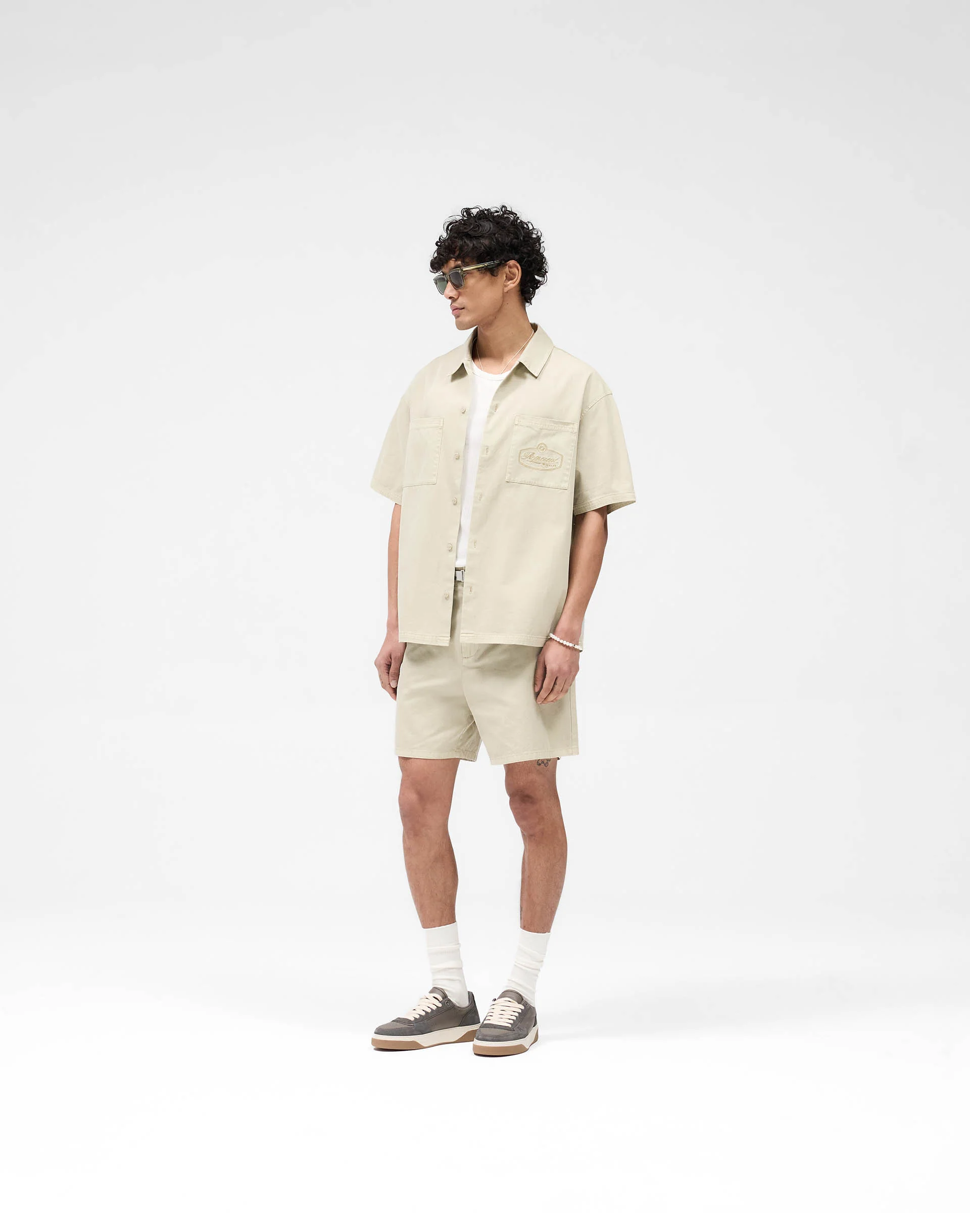 Short Sleeve Cotton Overshirt - Beige - Image 7